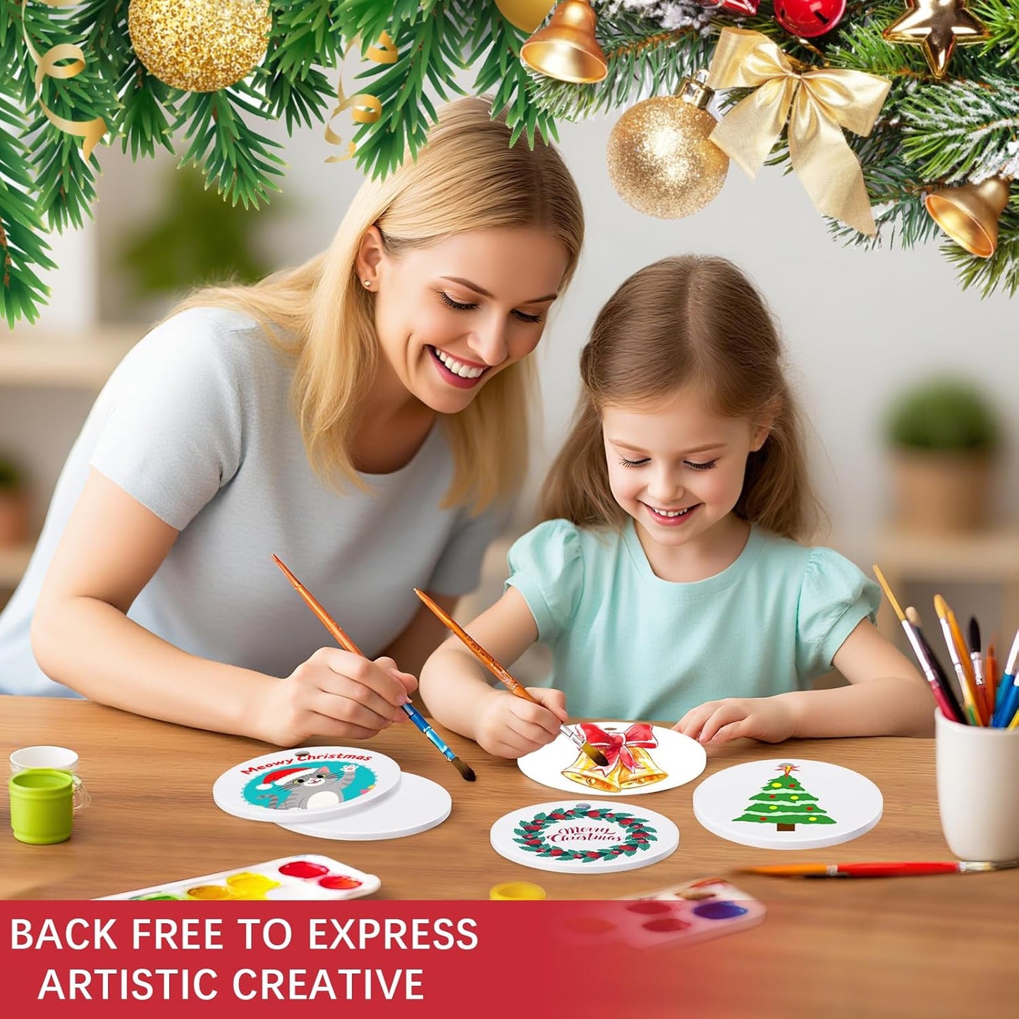 25 PCS Ceramic Sublimation Ornament Blanks Bulk 3 Inch White Round Crafts DIY Personalized Printed Christmas Home Porcelain Paintable Decorate