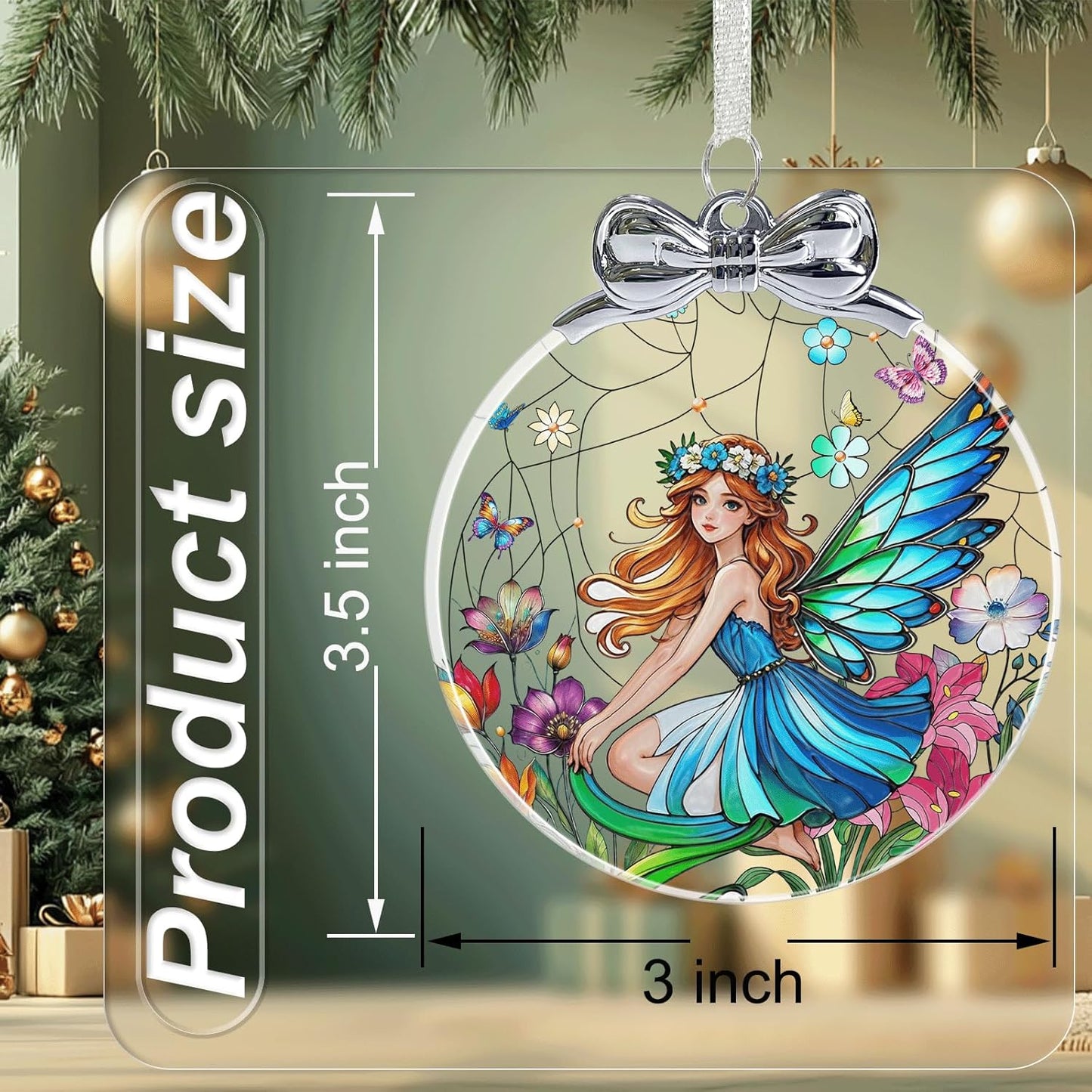 Butterfly Fairy Stained Glass Christmas Ornament - Hanging Ornaments for Christmas Tree Decorations -Holiday Keepsake Present Exchange Idea