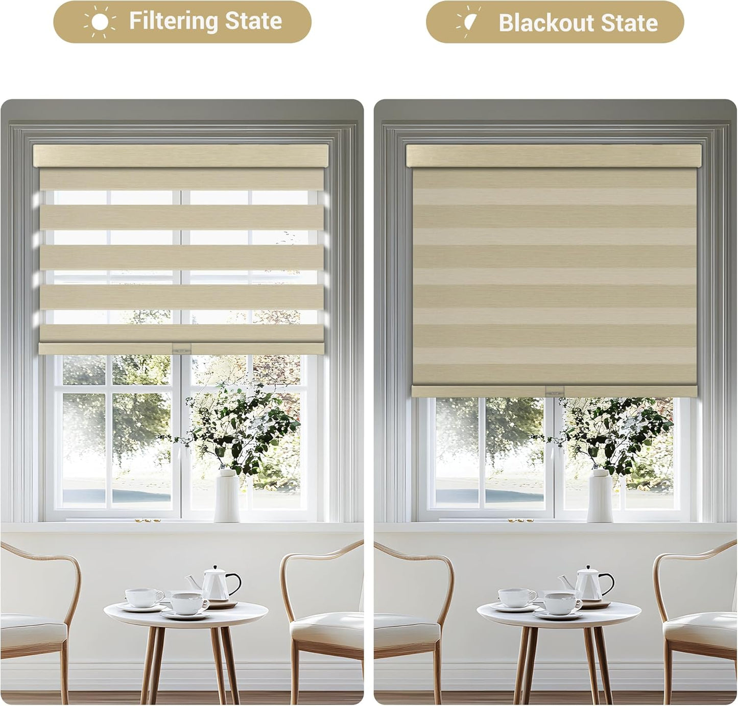 Cordless Zebra Blinds for Windows, Blackout Interior Blinds,Easy to Install,UV Protection,for Offices and Home,Custom Roller Shades, Mousse Beige,60" W x 48" H