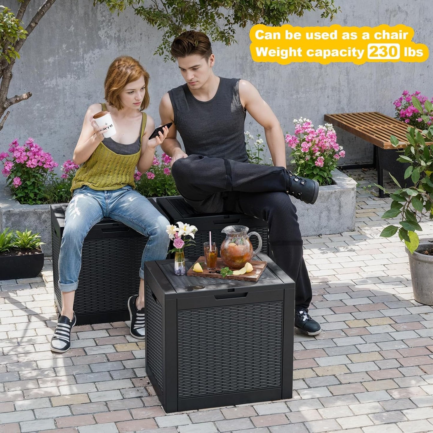Vixzen 31 Gallon Resin Deck Box, Lockable Outdoor Storage Box for Patio Cushions Storage Furniture,Garden Tools, Pool Supplies, Weatherproof and UV Resistant- Black