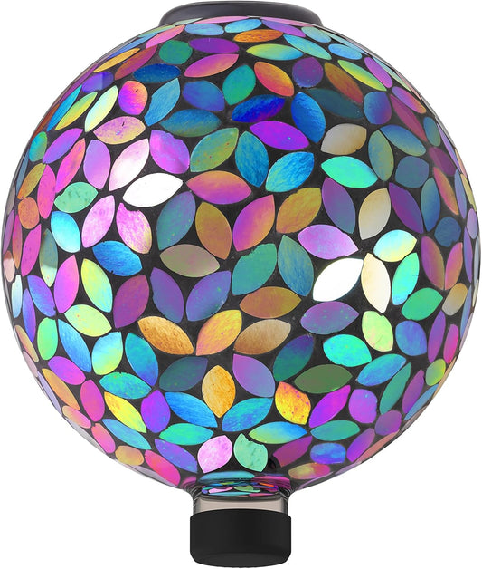 Alpine Corporation GRS122A-SLR Indoor/Outdoor Glass Solar Powered Mosaic Gazing Globe Yard Decoration, 10", Purple