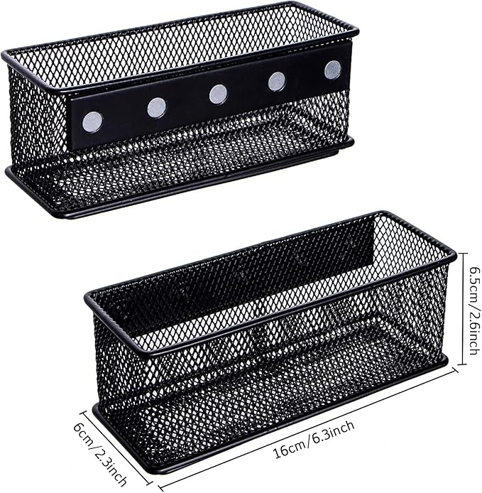 dedoot Magnetic Pencil Holder, Black Mesh Pen Organizer Strong Magnetic Storage Basket Organizes Pens, Pencils, Markers for Whiteboard, Locker, Fridge, Cubicle Desk, Offices 6.3x2.3x2.6inch,2 Pack
