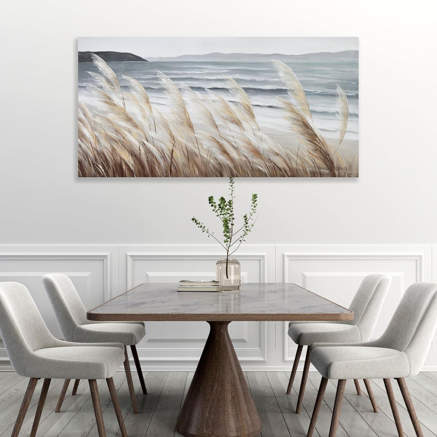 Plant Wall Art Nature Wall Art Reed Seascape Canvas Painting Wall Decor Framed Artwork for Bedroom Living Room Decoration Home Kitchen Office 29"x58"