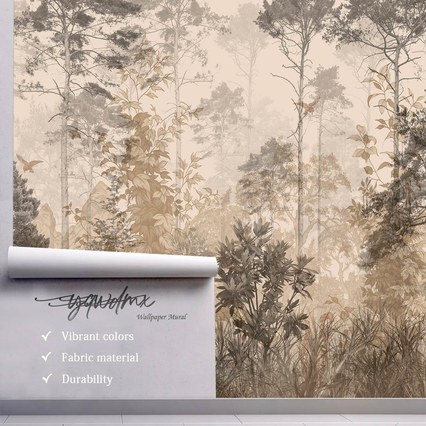-Vintage Forest Natural Wall Bedroom Mural XT18 L 180" x 115"