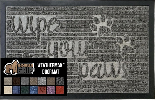 GORILLA GRIP 100% Waterproof All-Season WeatherMax Doormat, 47x35, US Designed Natural Rubber, Stain and Fade Resistant, Low Profile Indoor Outdoor Door Mats, Easy Clean Patio Mat, Stone Paws