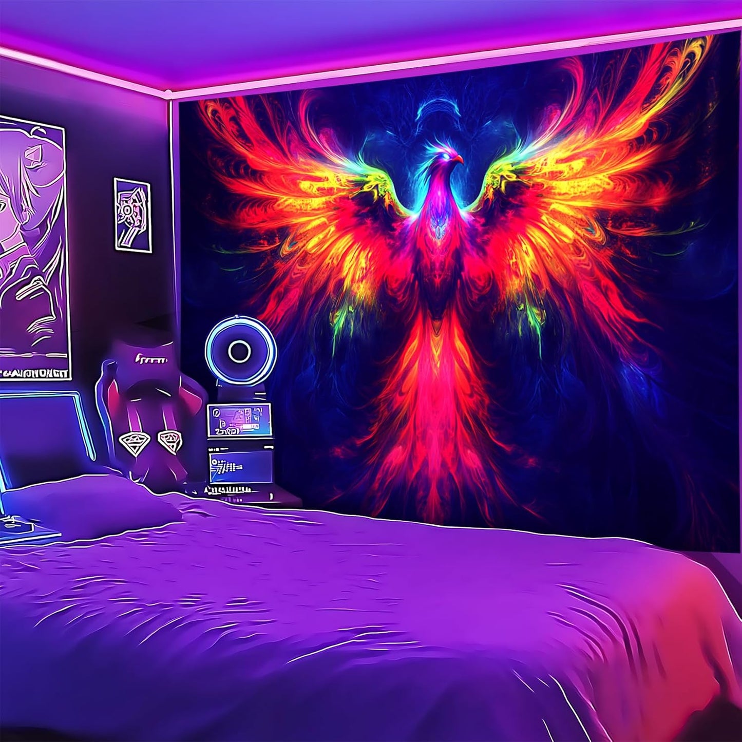 Blacklight Tapestry,WingTapestry Glow In The Dark,UV Reactive Black Light Upright Posters Wall Hanging for Bedroom Dorm Living Room Backdrop Decor (wing16, 90L" x 70W")
