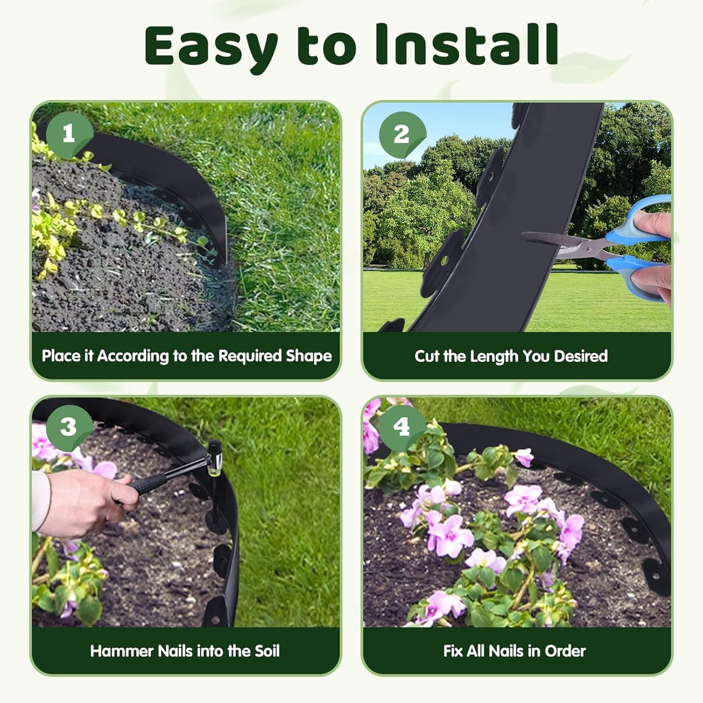 Landscape Edging - 2 Inch x 66FT Garden Border with 200 PCS Spikes, Plastic Lawn Edging for Flower Bed, Pathway and Yard(Black)