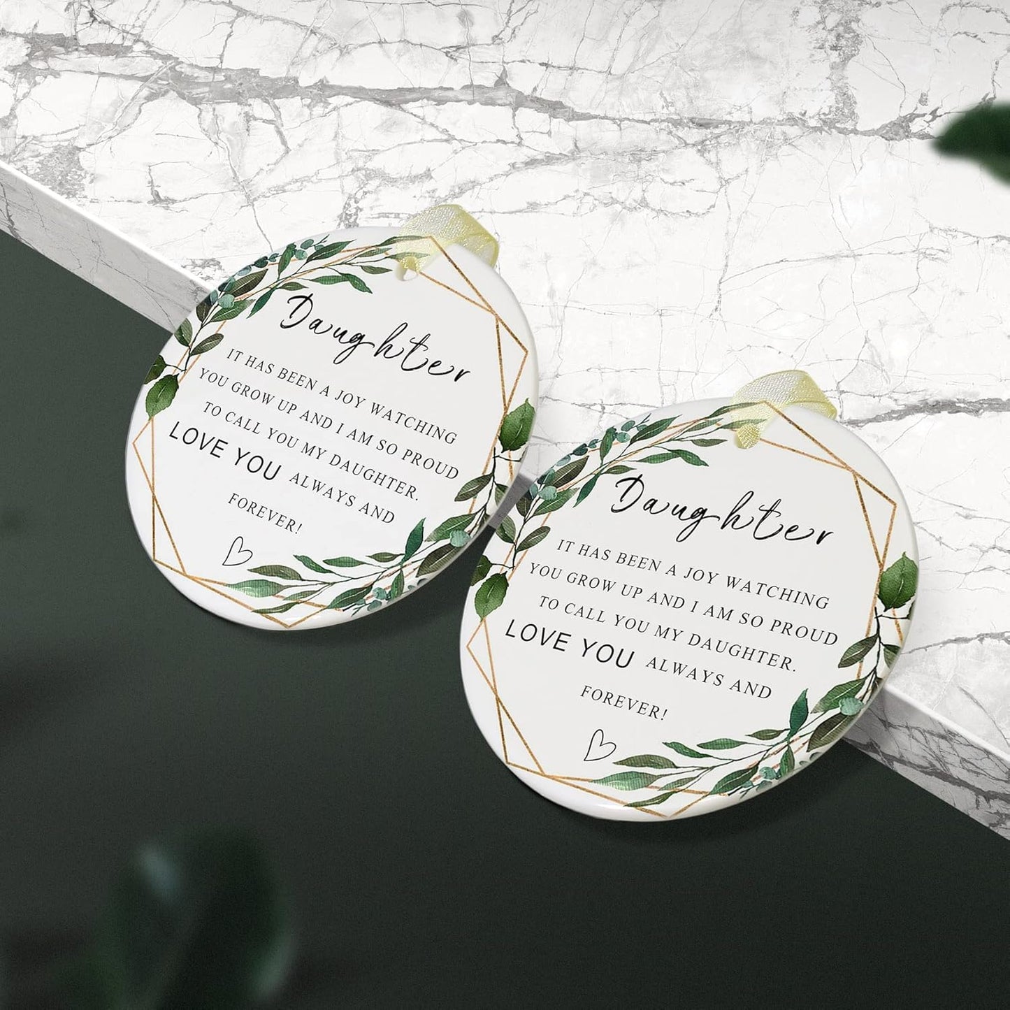 Daughter Ornaments 2025 Daughter Christmas Ornament Xmas for Daughter Forever Ornament Daughter Best Daughter Ever Gift Double-Sided Printing Ceramic with Gift Box&Ribbon 2.9"