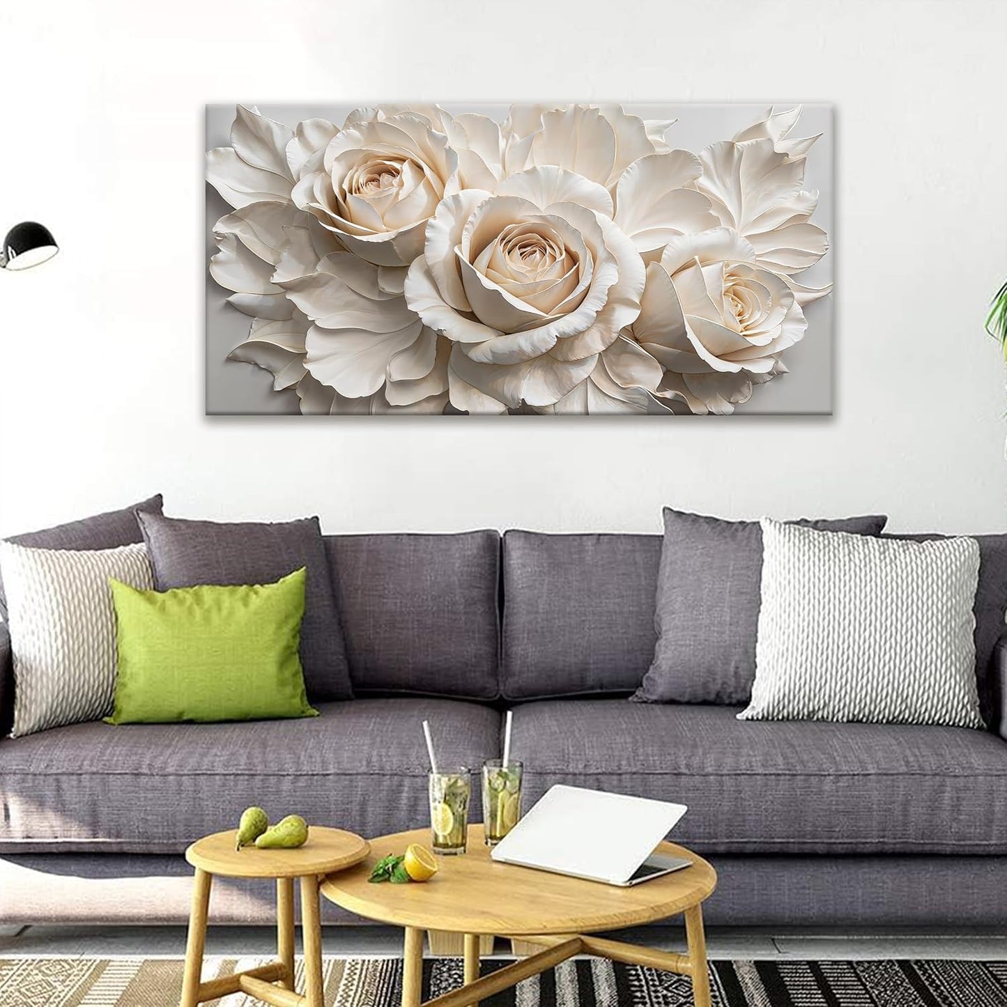QSQ Canvas Art Wall Decor Print Paintings White Flower Wall Art Prints Pictures Decor Ready To Hang Pictures For Bedroom Bathroom Office Kitchen Home Decoration 20" × 40"