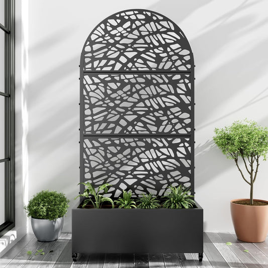 Casaphoria Metal Raised Garden Bed with Trellis and Wheels, 72"x35"x16" Arched Planter Box for Climbing Plants, Vegetables & Vines, Features Drainage Holes and Privacy Screen (Black-Net)