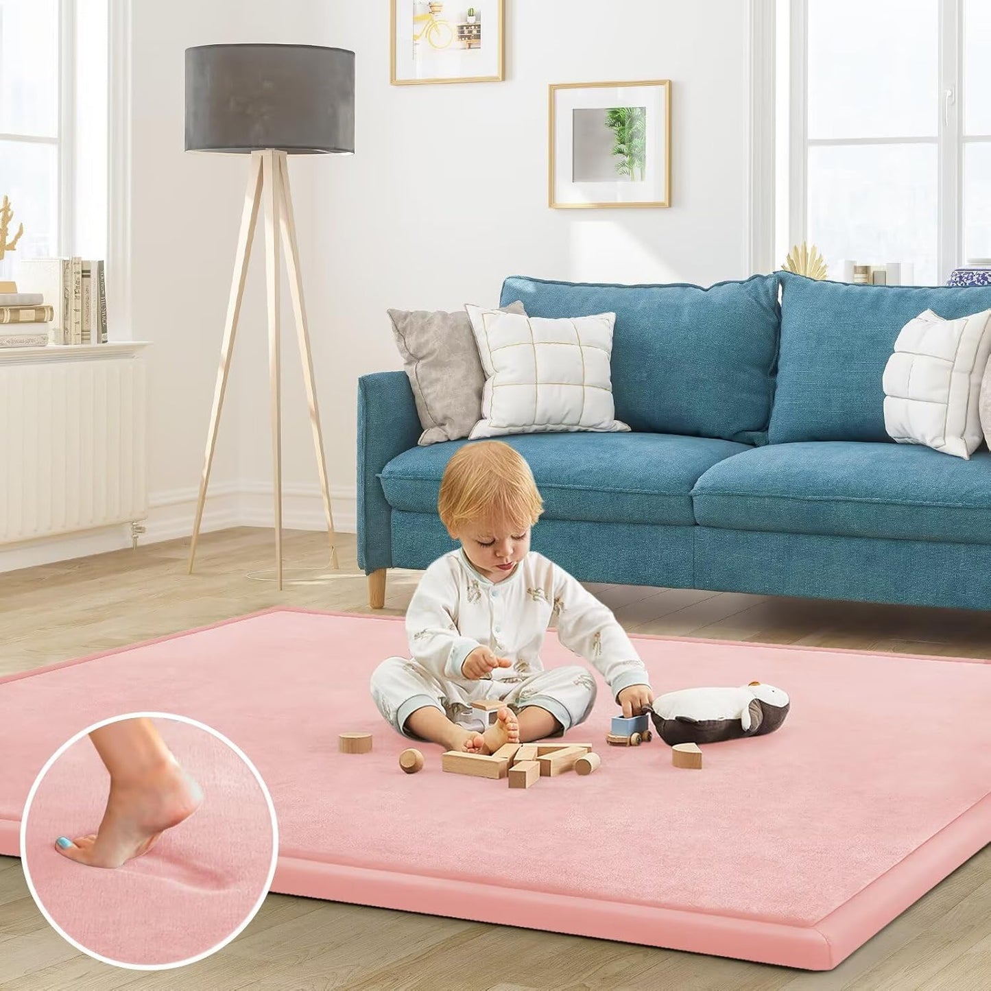 Baby Play Mat for Floor Tummy Time Mat Nursery Rug Muscle Mat Area Rug Playroom Rug Tatami Mat 13'1"x6'7" Memory Foam 1.3" Thick Crawling Mat for Babies,Toddlers, Infants, Kids,Floor Mat(Pink)