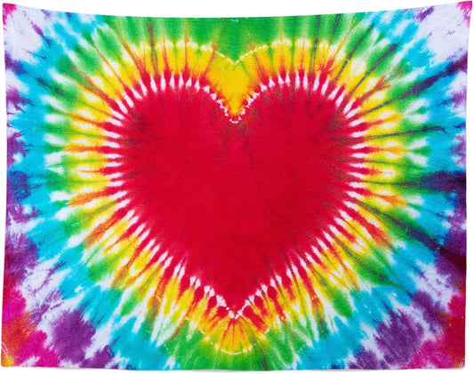 Loccor Colorful Tie Dye Tapestry Rainbow Heart Tie Dye Watercolor Wall Hanging Abstract Hippie Wall Decor LBGT Party Supplies Home Bedroom Living Room Decor W60 x H40 inches