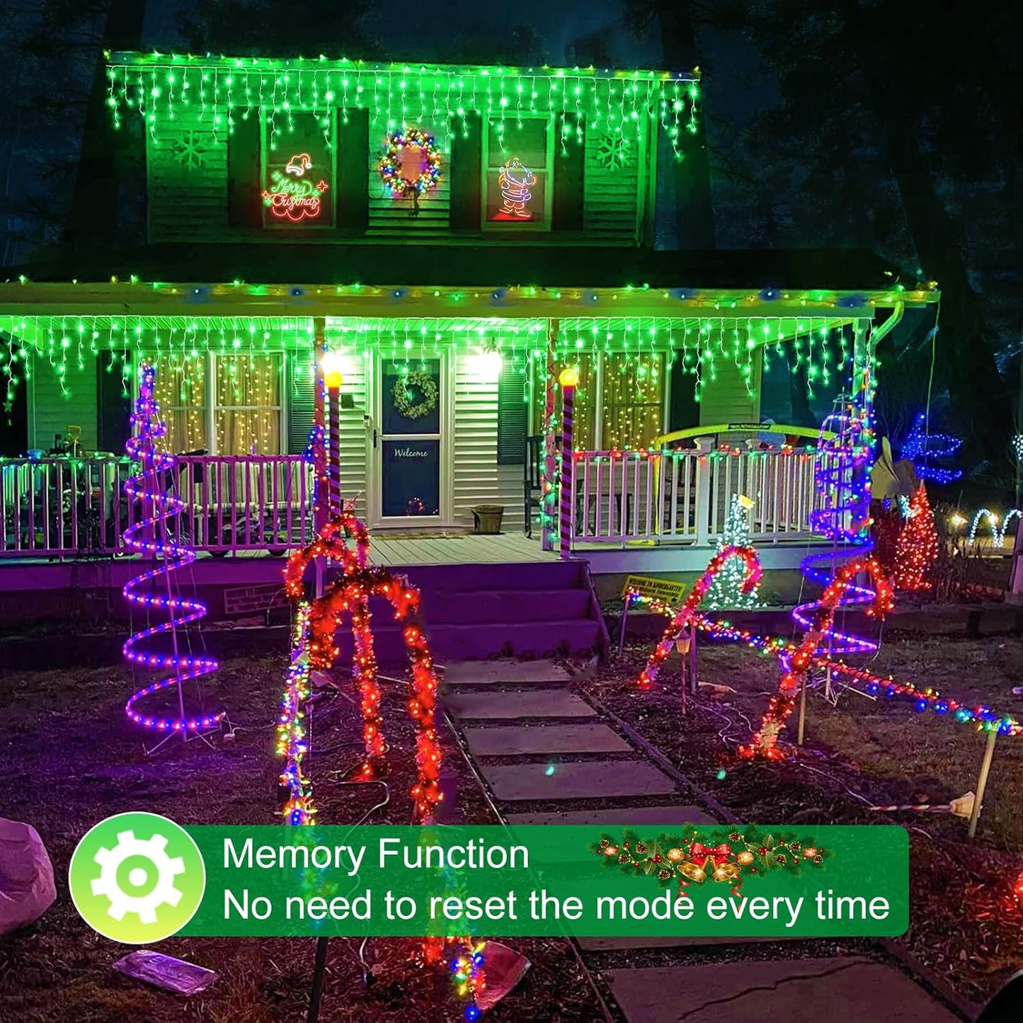 Green Christmas Lights Outdoor, 33ft 400 LED Icicle Lights for Outside House with Connectable Clear Wire 8 Modes Timer, Plug in Waterproof for Home Holiday Eaves Yard Party Room Indoor Decoration