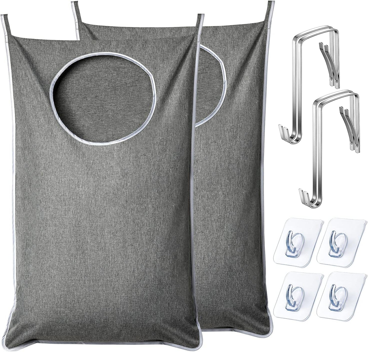 XL Hanging Laundry Hamper, Extra Large Tear-resistance Door Hamper with 2 Types Hooks for Dirty Clothes, Save Bathroom Space Hanging Laundry Bag (36.5x 22 Inch,Grey)