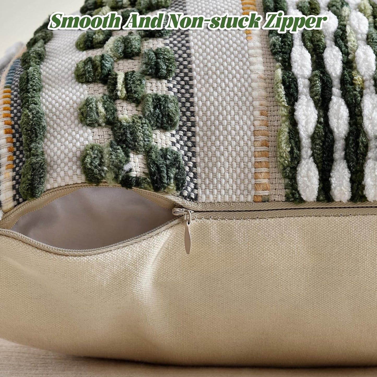 AmHoo Set of 2 Chenille Striped Textured Boho Throw Pillow Covers Aesthetic with Tassels Woven Decorative Pillow Case for Couch Bed Sofa Bedroom Modern Funky 18 x 18-Inch Sage Green