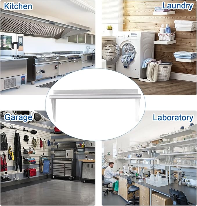 HARDURA Stainless Steel Shelf 12" x 48", 250lb Commercial Shelves Wall Mount Metal Shelving with Backsplash and Brackets for Kitchen, Restaurant, Laundry Room and Home