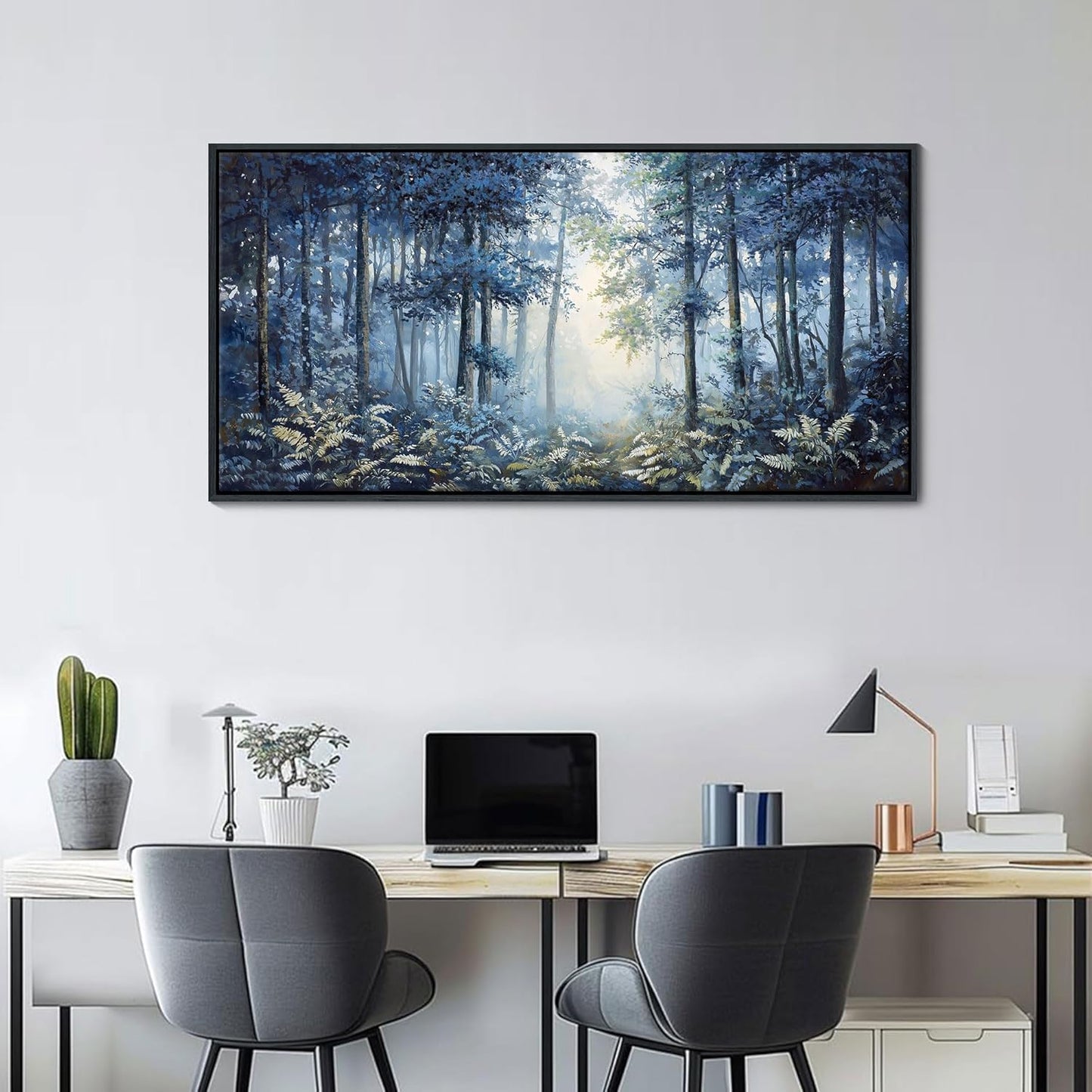 Forest Canvas Wall Art for Living Room - Navy Blue Bedroom Wall Art, Landscape Pictures Wall Decor, Forest Painting, Framed Nature Tree Artwork Walls 20×40IN