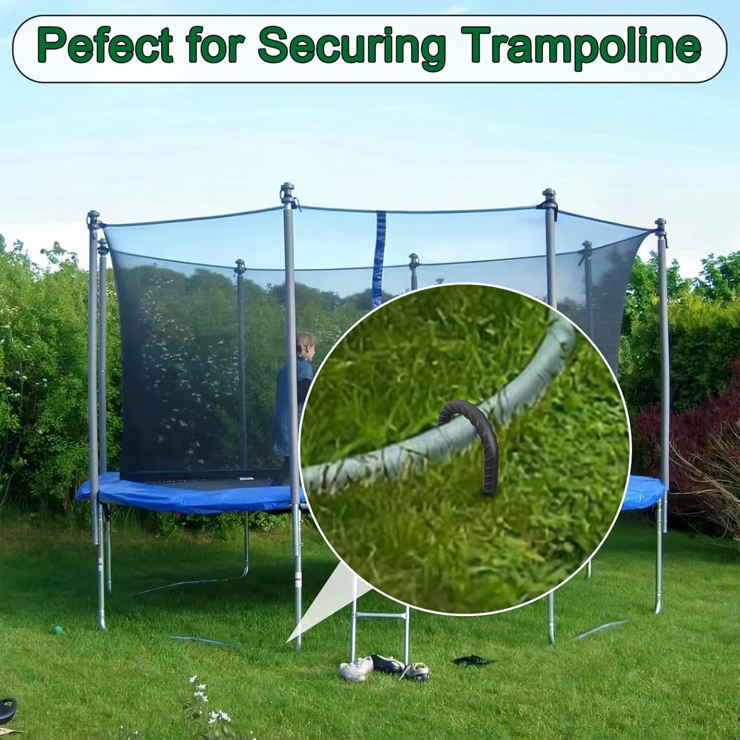 J Hook Rebar Stakes 36 Inch 3/8 Inch Diameter Steel Tent Stakes Heavy Duty Chain Link Fence Stakes Trampoline Stakes with Chisel Point End Metal Stakes for Ground, Canopy Swing Set, Black (16 Pcs)