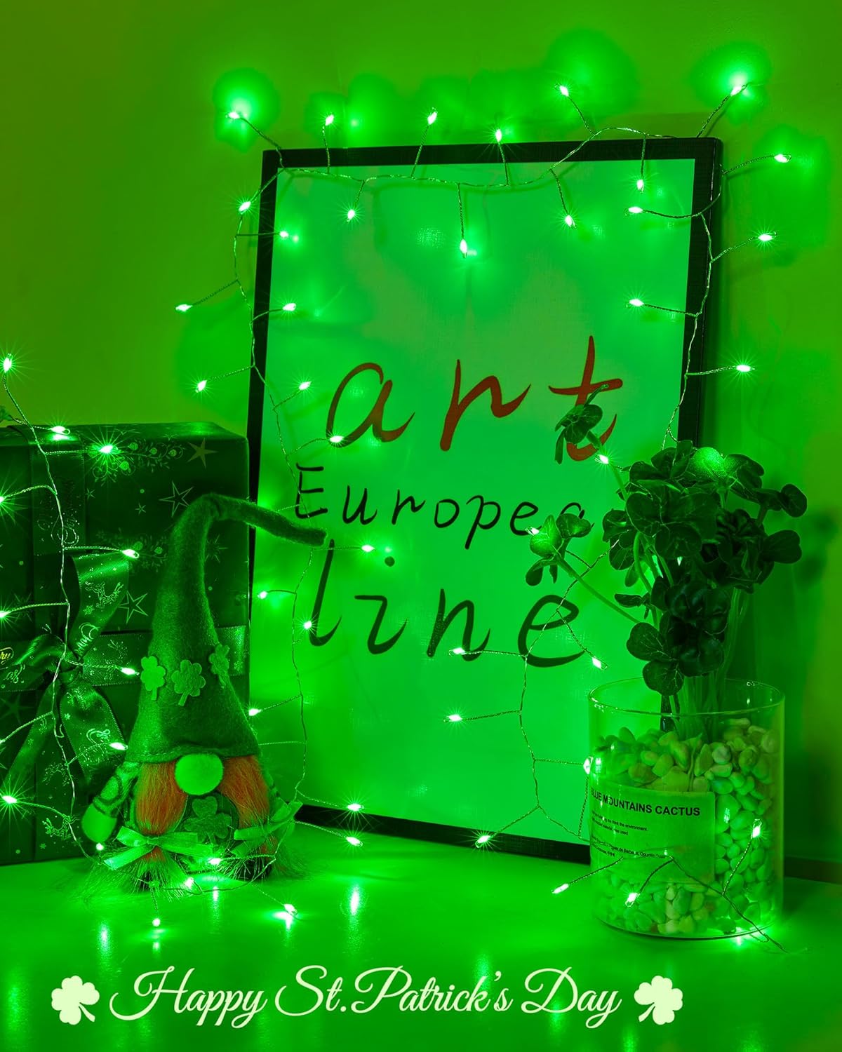 Fairy Lights Battery Operated, Twinkle String Lights Silver Wire 5 Feet 60 Led Firecracker Starry Lights for DIY Wreath Home Wedding Party Bedroom Mason Jar Holiday St. Patrick Decoration, Green