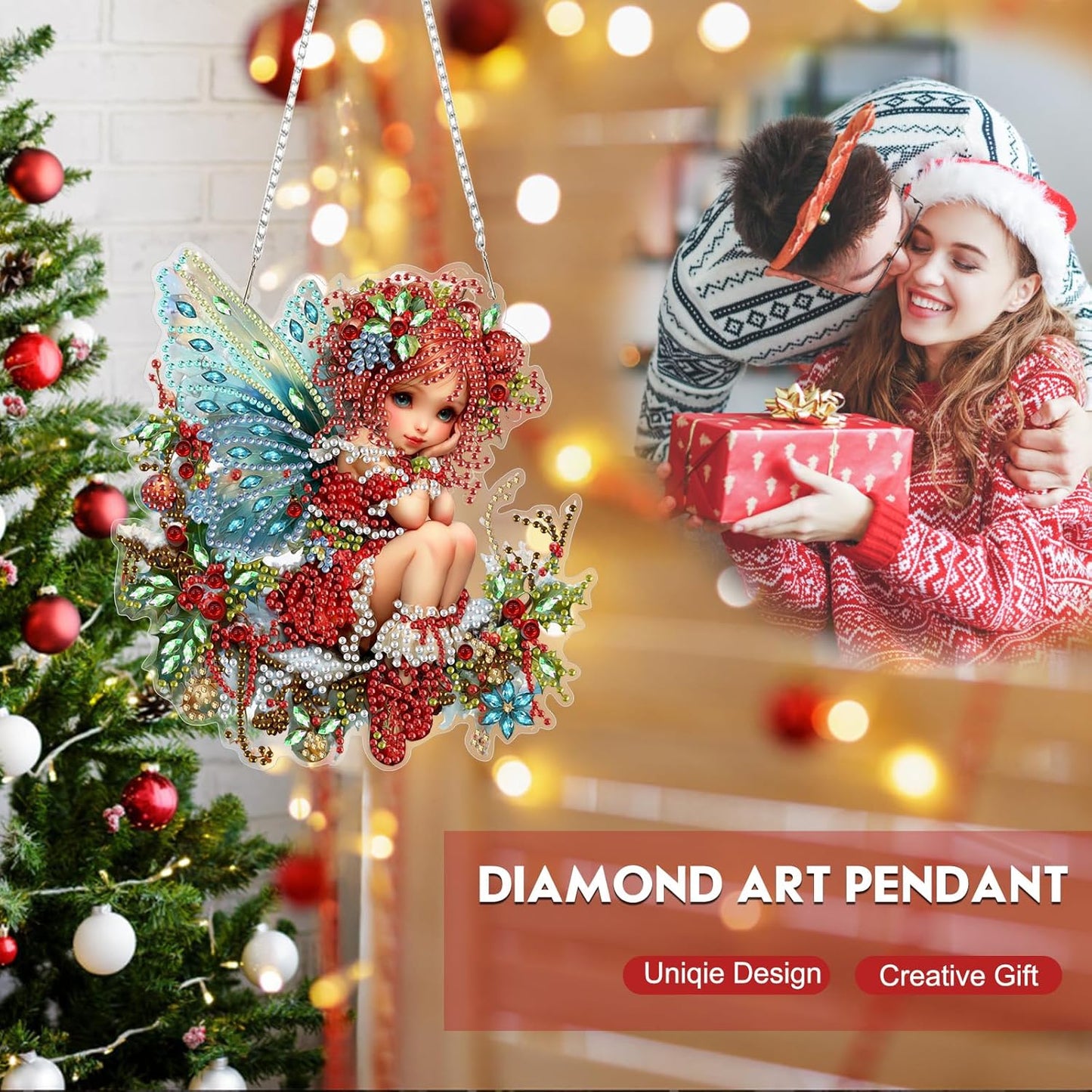 Hanging Diamond Art Kit for Adult, Christmas Angel, 5D Special Shaped Rhinestone Diamond Painting Ornament, Christmas Fairy, DIY Acrylic Diamond Art Painting Window Pendants Home Garden Wall Decor