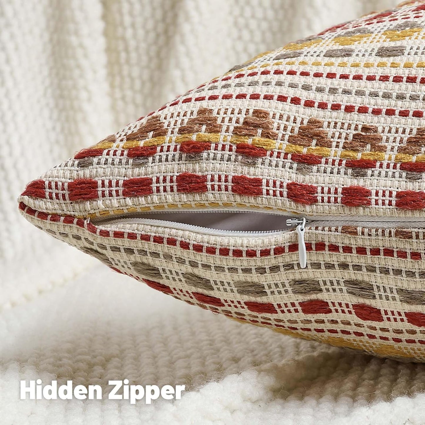 FUTEI Brown Red Decorative Throw Pillow Covers 24x24 Inch Set of 2,Soft Cozy Chenille Jacquard Textured Euro Pillow Shams,Boho Home Decor for Couch Bed Living Room