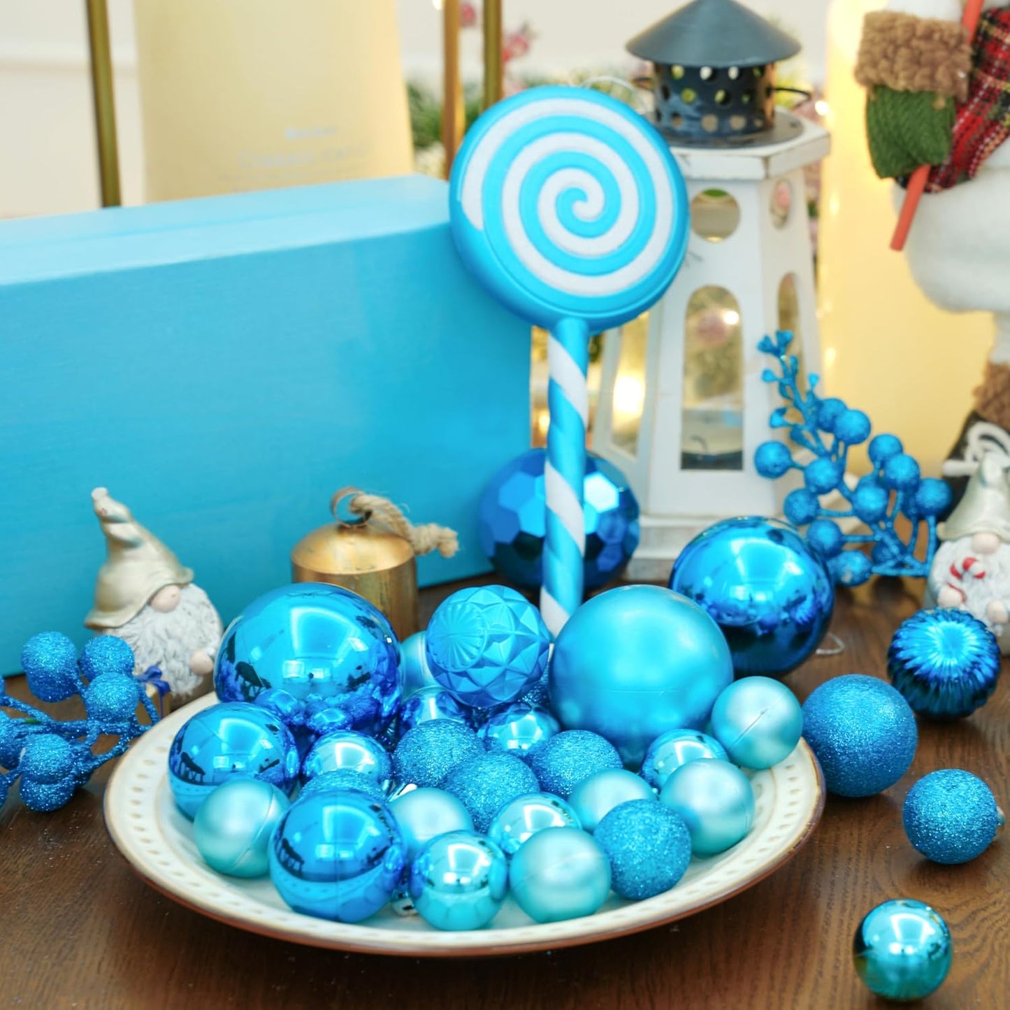 XmasExp 24ct Mini Christmas Ball Ornaments Shatterproof Christmas Ornaments Set Decorations for Xmas Tree Balls 30mm/1.18" (Light Blue)