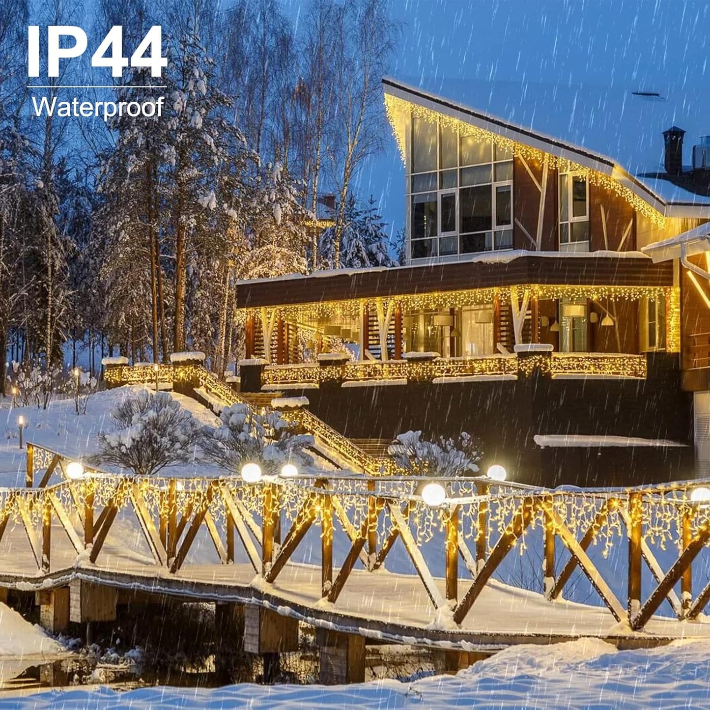 Brightown Christmas Icicle Lights Outdoor, 66 Feet 138 Drops with 736 LED, 8 Modes Waterproof Connectable Twinkle Fairy String Light for Christmas Thanksgiving Hanging Icicles (Warm White)