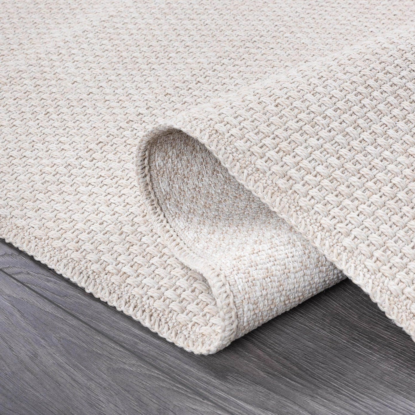 CAMILSON Easy Jute Rug 5x7, Indoor Outdoor Off-White Farmhouse Area Rugs for Living Room Patio and Kitchen Rug, Solid Woven Design, Easy-Cleaning, Washable Outside Carpet Alfombras (5 x 7)