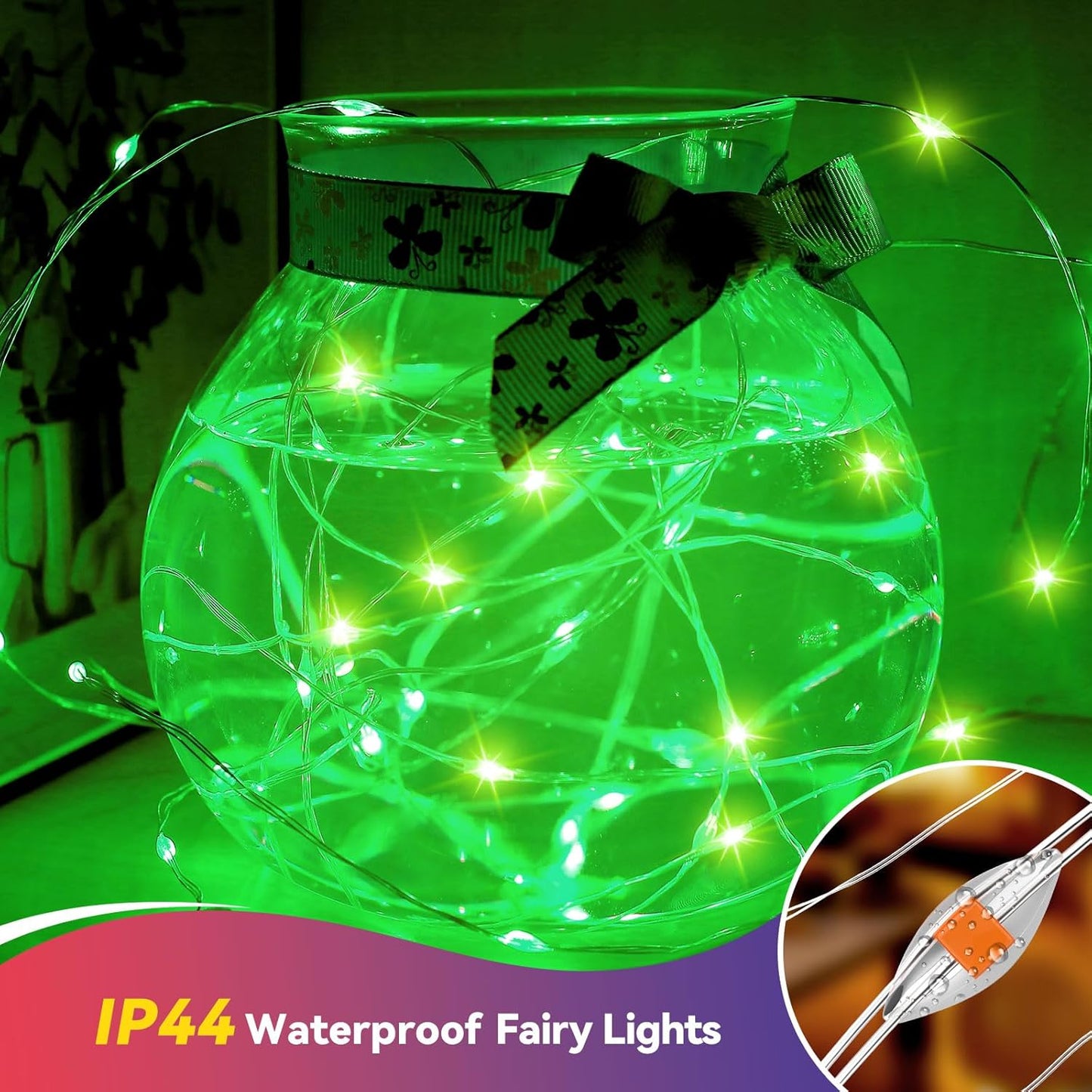 4 Pack 60LED Christmas Fairy Lights Battery Operated - 20FT Twinkle Lights with 2 Lighting Modes Indoor Outdoor, Waterproof Led Fairy String Lights for Bedroom, Classroom, Dorm, DIY Decor, Green