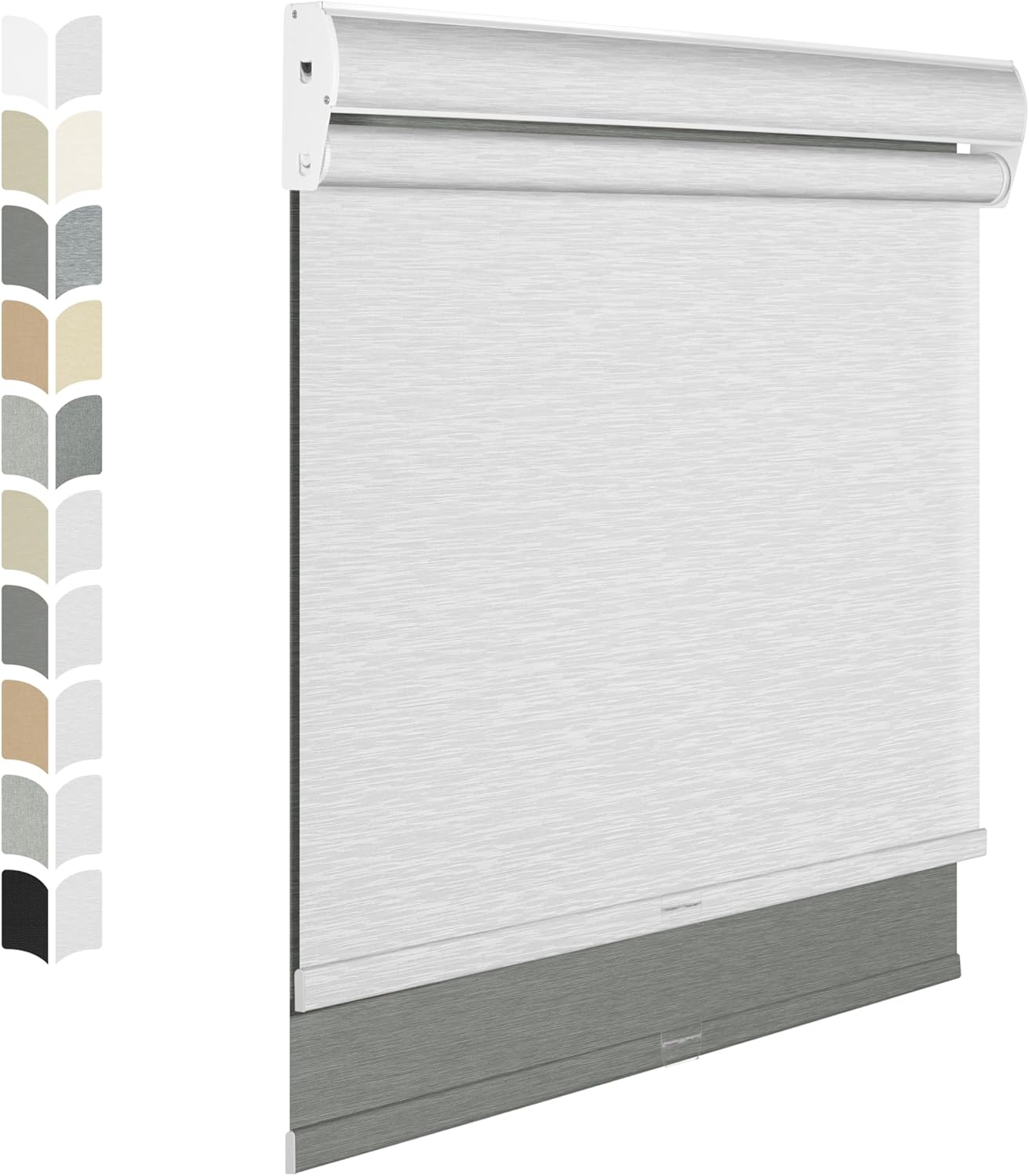 BERISSA Cordless Dual Roller Shades with Cassette Valance, Double Window Shades - Blackout and Light Filtering, Day and Night for Home Office Door - Grey and White, 58 W x 44" H