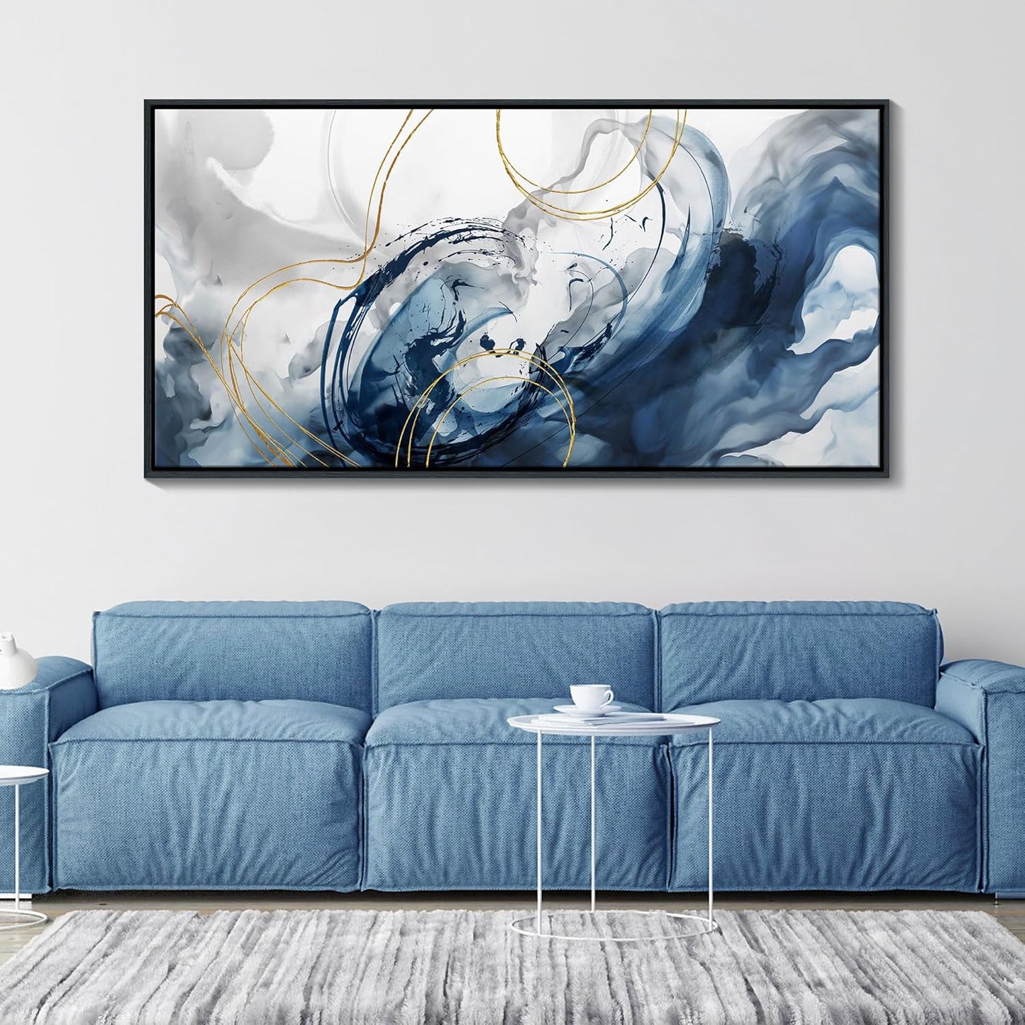 Mofutinpo Large Framed Canvas Art Wall Art Blue Abstract Wall Decor Modern Home Decor Office Wall Decor Home Decorations for Living Room Minimalist Bedroom Artwork 29×58in