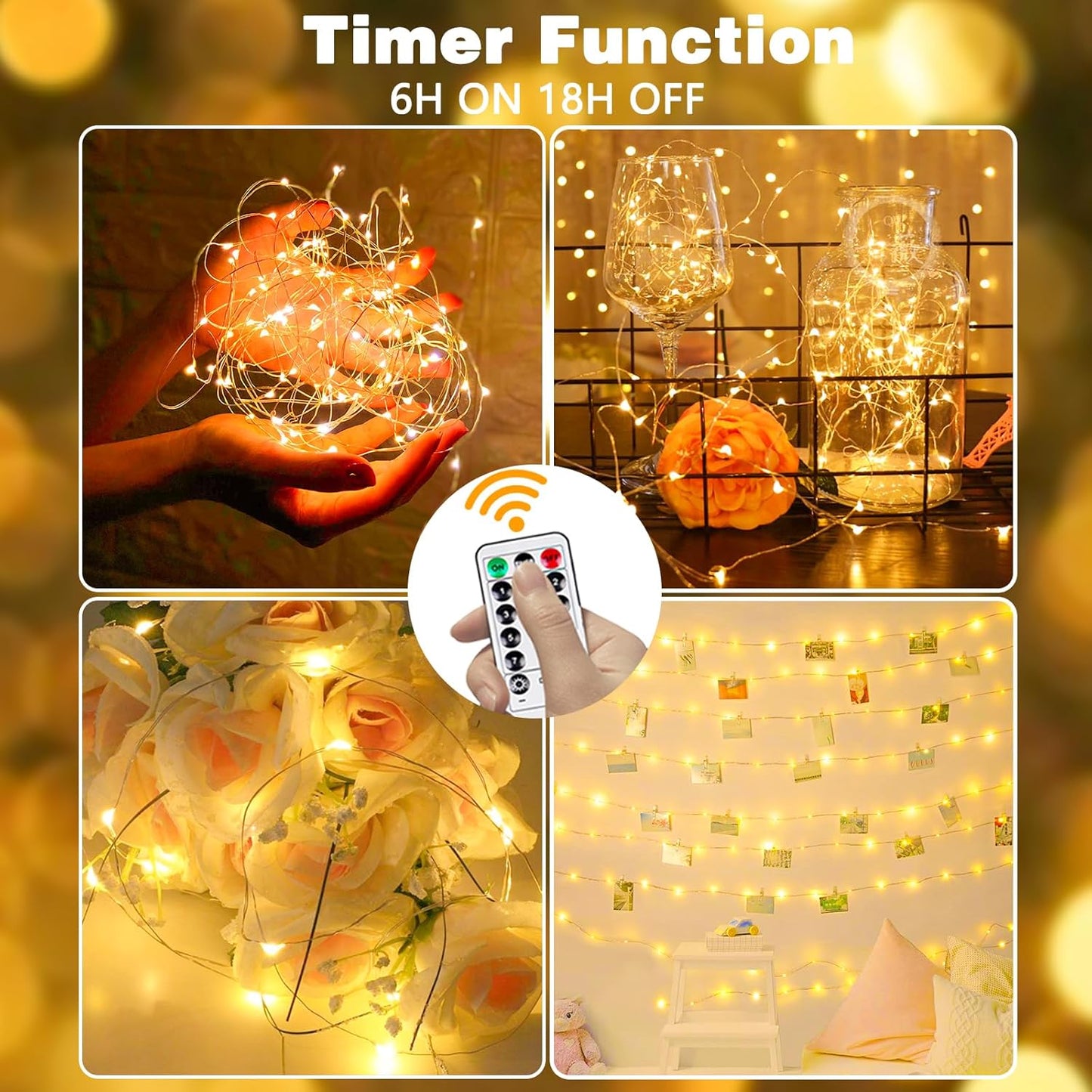 6 Pack Fairy Lights Battery Operated with Remote Control Timer, 26 FT 80 LED String Lights Outdoor Indoor, 8 Mode Twinkle Lights for Christmas Party Wedding Birthday Bedroom Decorations (Warm White)