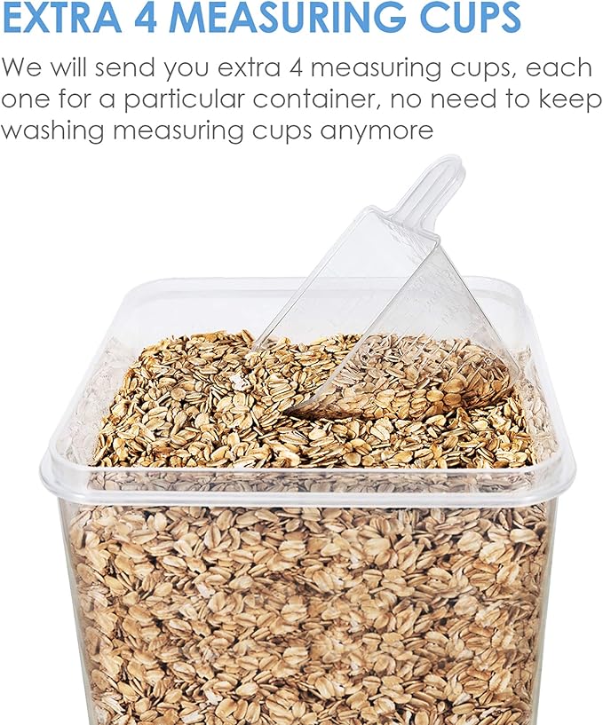 Vtopmart Food Storage Containers 2.5L / 84.5oz, 4 Pieces BPA Free Plastic Airtight Canister for Flour, Sugar, Baking Supplies, with 4 Measuring Cups and 24 Labels, Blue