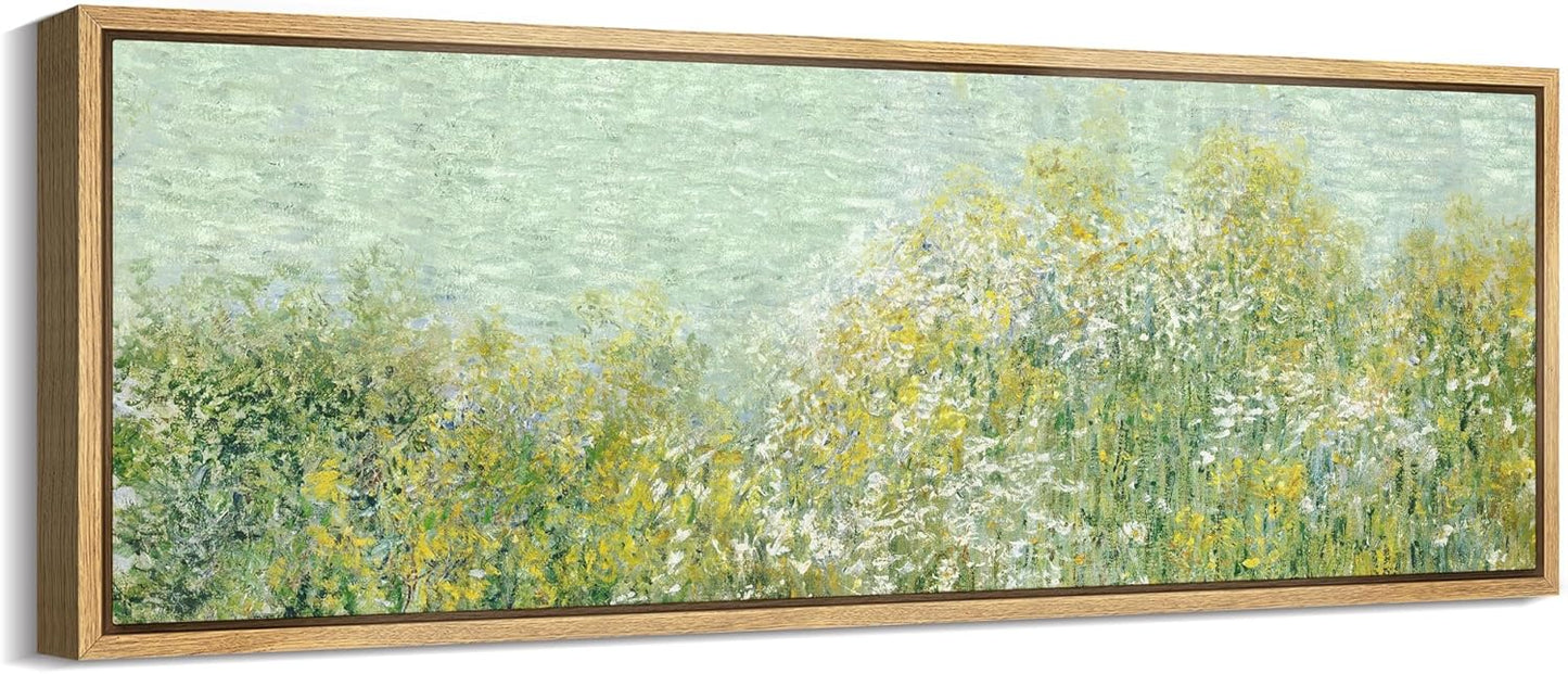 MUDECOR Large Framed Canvas Print Wall Art Lush Summer Garden with Blooming Trees Antique Retro Fine Art Illustrations Decorative Colorful for Bedroom - 60"x20"