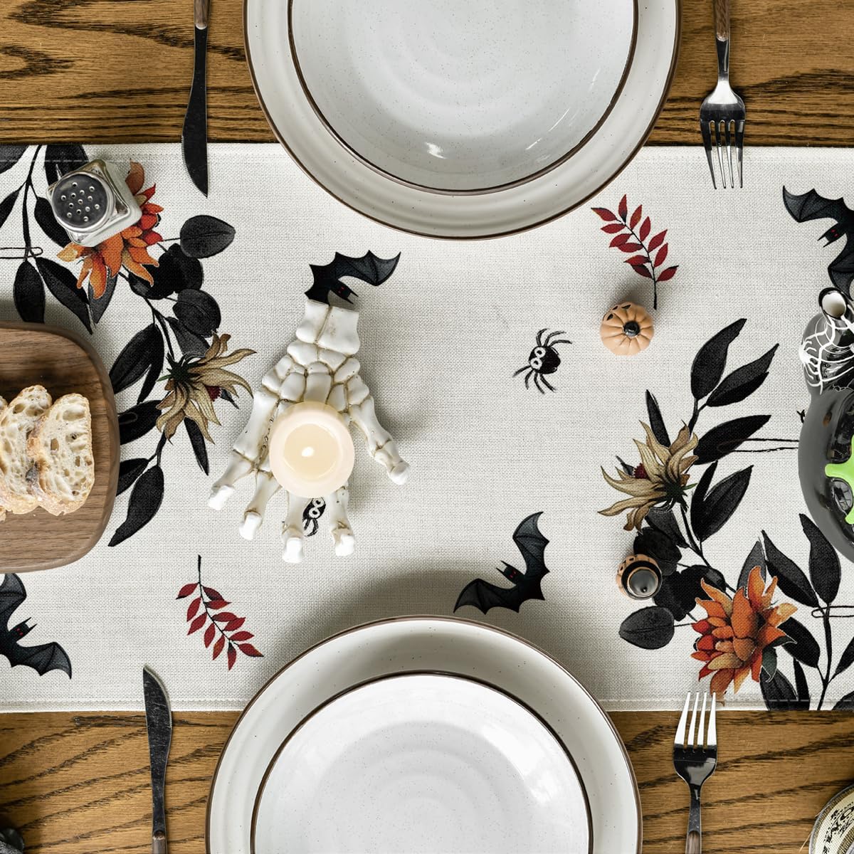 Artoid Mode Pumpkin Ghost Leaves Spider Web 210 GSM Halloween Table Runner, Spooky Kitchen Dining Table Decoration for Home Party Decor 13x72 Inch