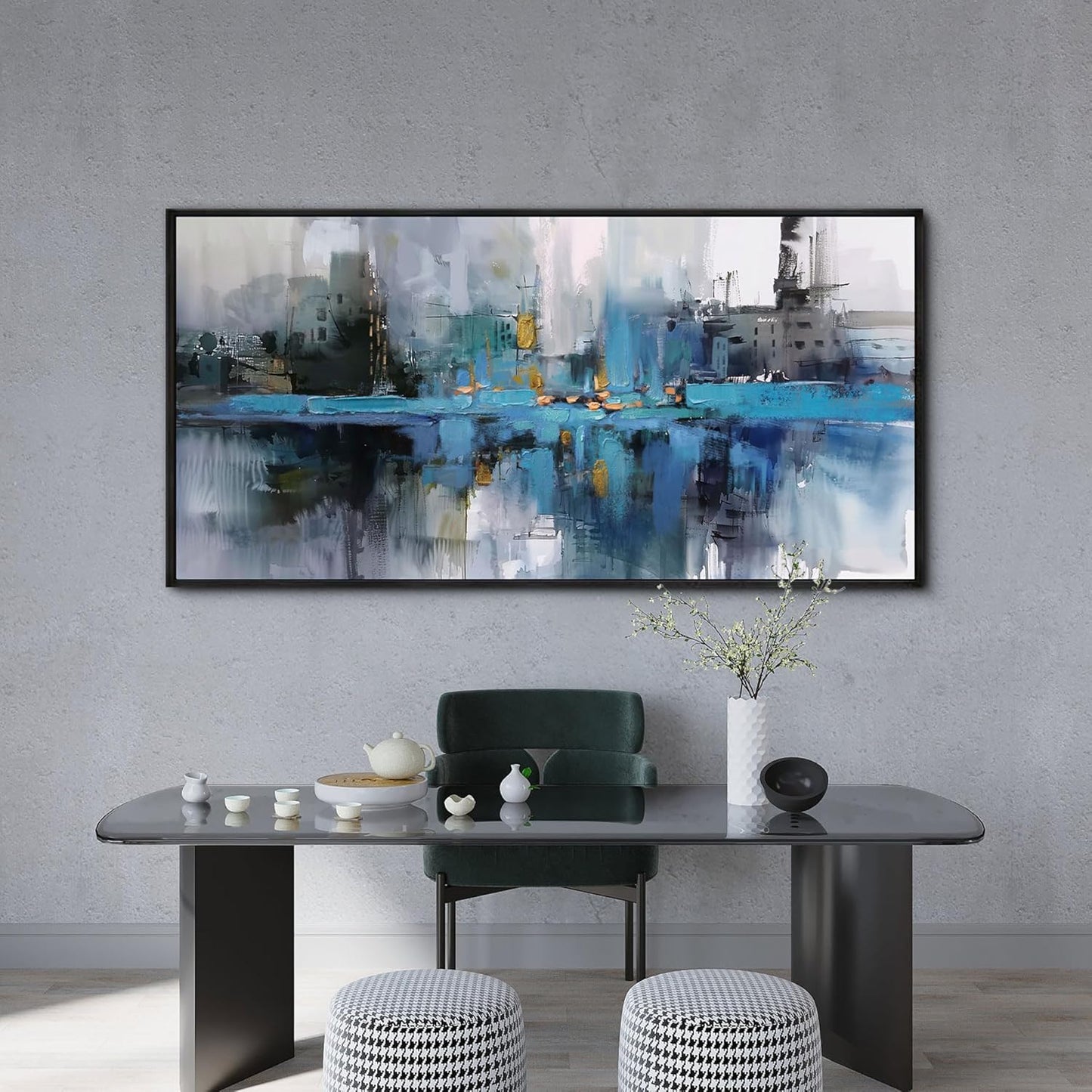 yiijeah Oversized Wall Art - Abstract Picture Large Wall Decor for Living Room Blue and White Paintings Big Frame Artwork Extra Large Canvas for Office Bedroom Home Decor