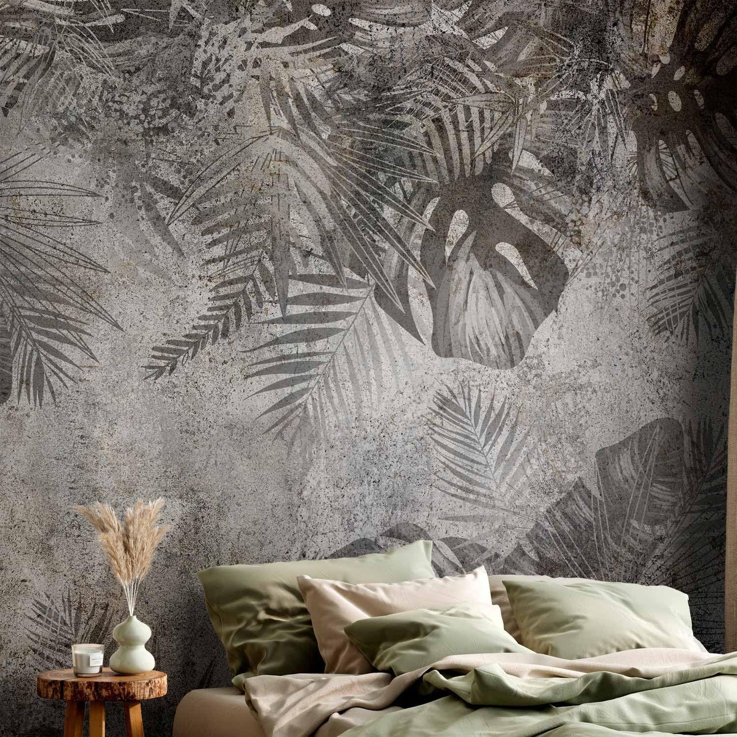 artgeist Wall Mural Tropical Leaves 118x83 in - XXL Non-Woven Wallpaper Fleece Wall Decor Photo Print Picture Image Design Landscape Palms Leaves Monstera Grey b-C-0825-a-a