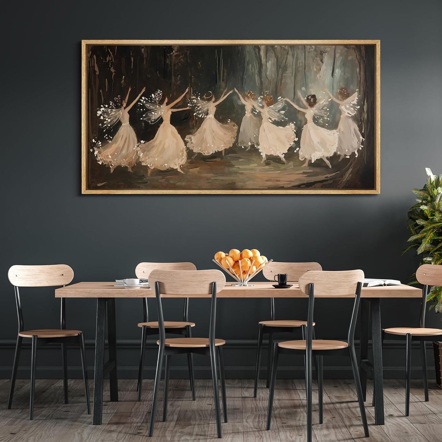 MUDECOR Extra Large Framed Canvas Print Wall Art Ballet Dancers in Motion Romantic Impressionist Dance Scene Illustrations Decorative Colorful Multicolor for Bedroom - 60"x30"