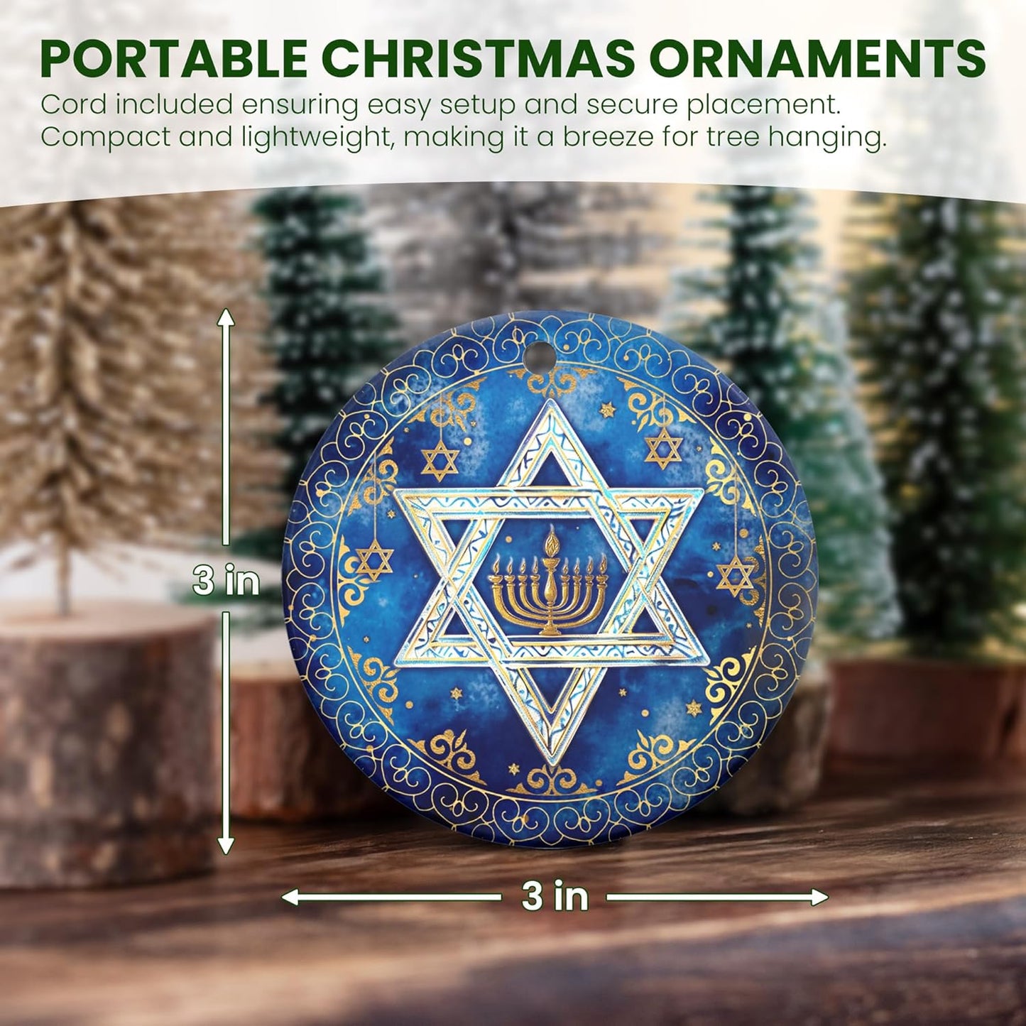 FLAGWIX Hanukkah Gifts for Men Women - Ceramic Christmas Ornaments 2025 for Tree Decorations - Hanukkah Decorations for Home, Spiritual Christmas Tree Ornaments, Jewish Gifts for Mom Sister Friends
