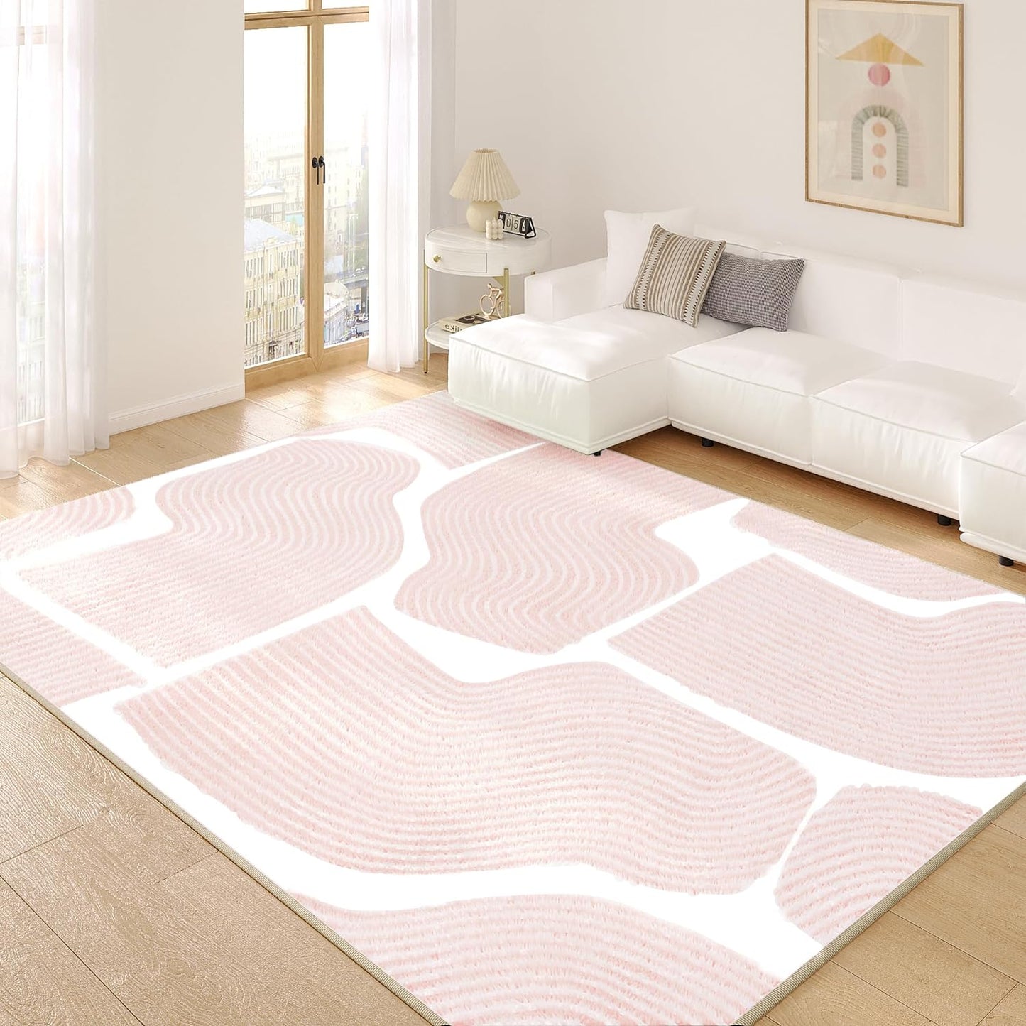 Ultra Soft Area Rug 8x10, Non Slip, Stain Resistant Living Room Rug, Washable Area Rugs for Living Room, Rugs for Bedroom, Modern Abstract Style (Pink, 8x10)