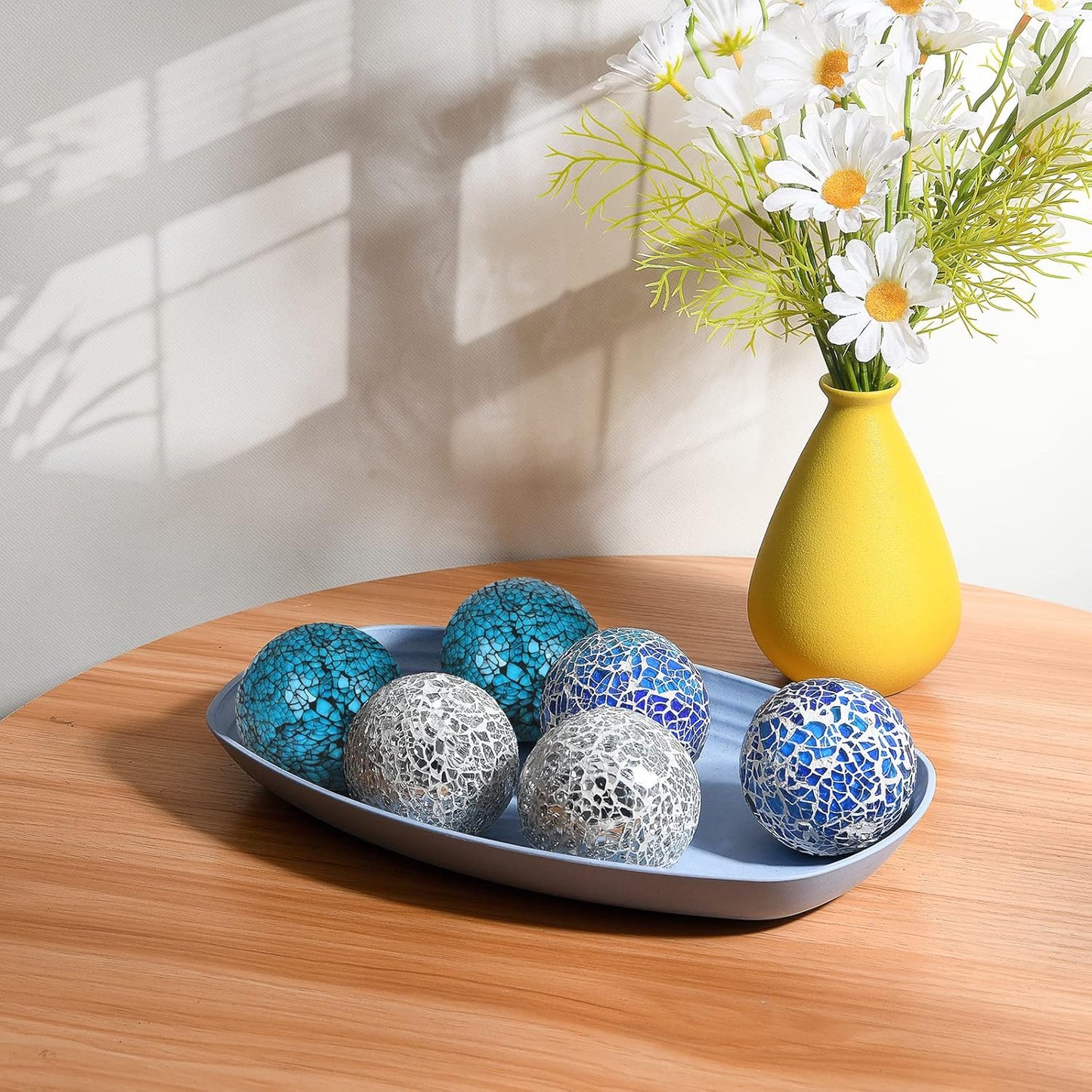 6Pcs Decorative Ball Set, 6cm/2.4inch Mosaic Glass Orbs Centerpiece Balls for Decorate Tables Wedding Party (Silver)