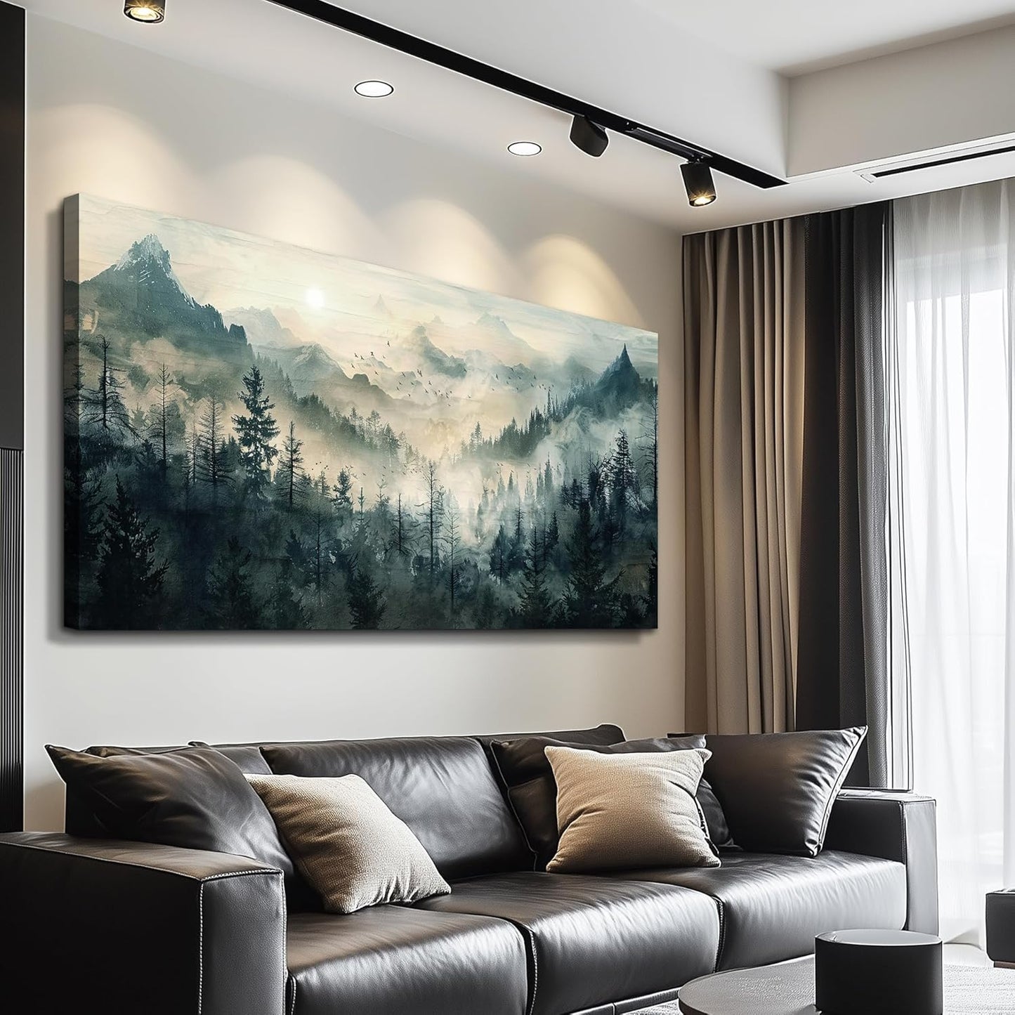 KELIYUAN Large Canvas Misty Forest Wall Art Mountain View Home Decor For Living Room Bedroom Office Natural Landscape Wall Decoration Painting Modern Printed Artwork Can Be Hung Directly 30x60 In