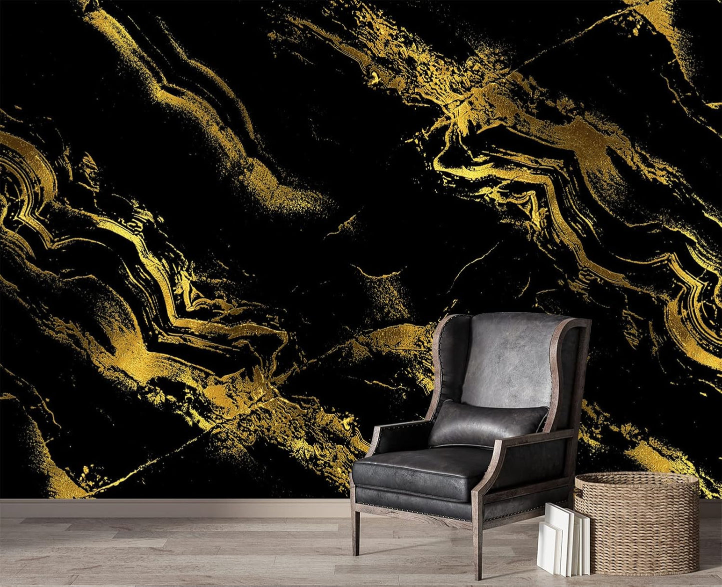 Black Gilded Marble Wall Mural Wallpaper for Bedroom 178" x 117"