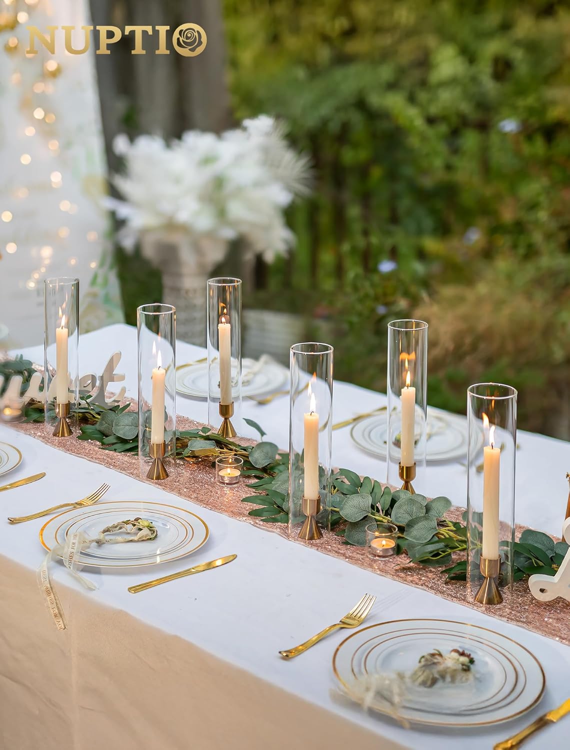 NUPTIO Candle Stick Candle Holder: Set of 4 Gold Aluminium Candlestick Holders - Brass Taper Candleholder for Fall Thanksgiving Christmas Table Fireplace Decoration