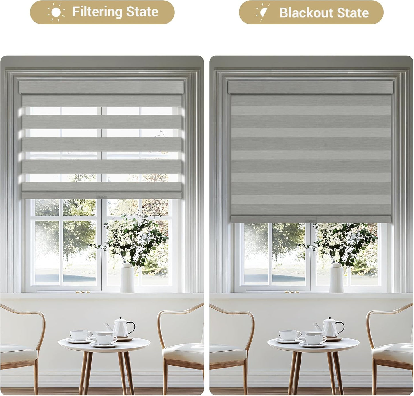 Cordless Zebra Blinds for Windows, Blackout Interior Blinds,Easy to Install,UV Protection,for Offices and Home,Custom Roller Shades, Mousse Light Grey,22" W x 72" H