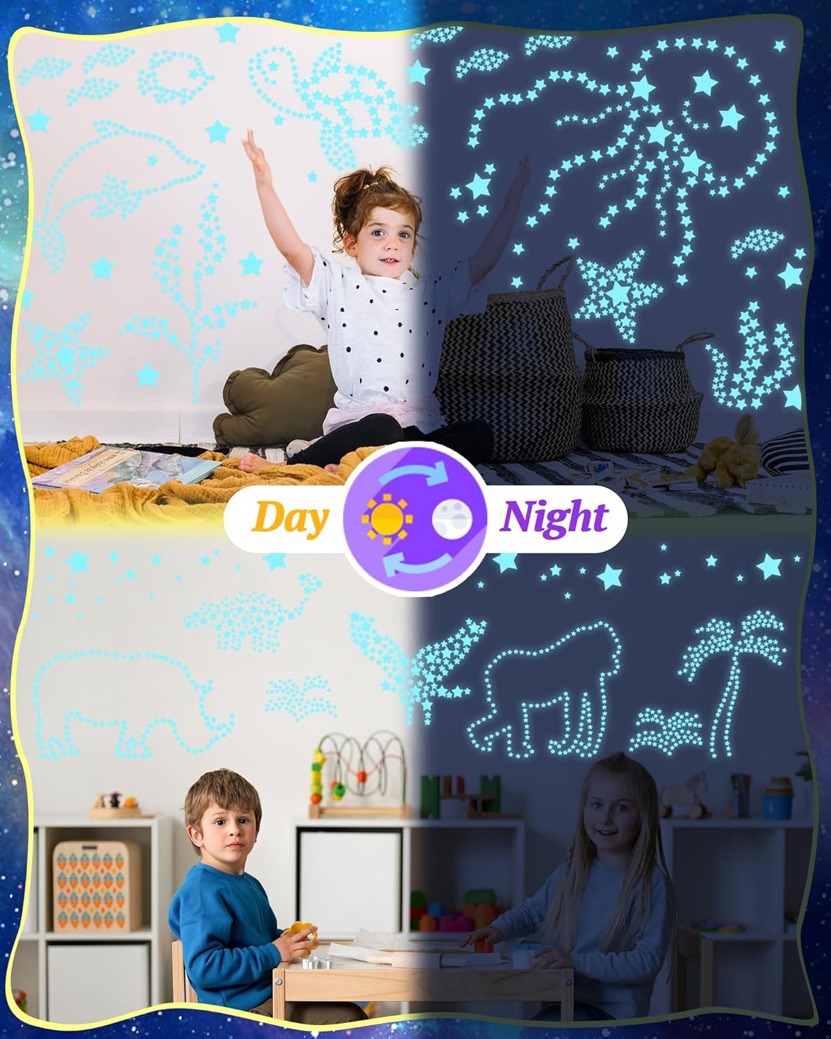 201 Pcs Glow in The Dark Stars Stickers for Ceiling, Toddler Stocking Stuffers Wall Room Decor Gifts, Luminous 3D Glowing Stars Easter Basket Stuffers for Kids Boys Girls