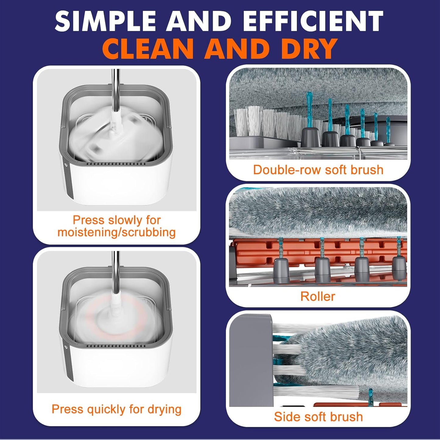 Upgraded Self-Standing Spin Mop and Bucket System, Detachable Inner Mop Bucket That Separates Dirty Water & 90° Foldable Head, Triple-Scrubbing System, for Hardwood Floors - White with 6 Pads