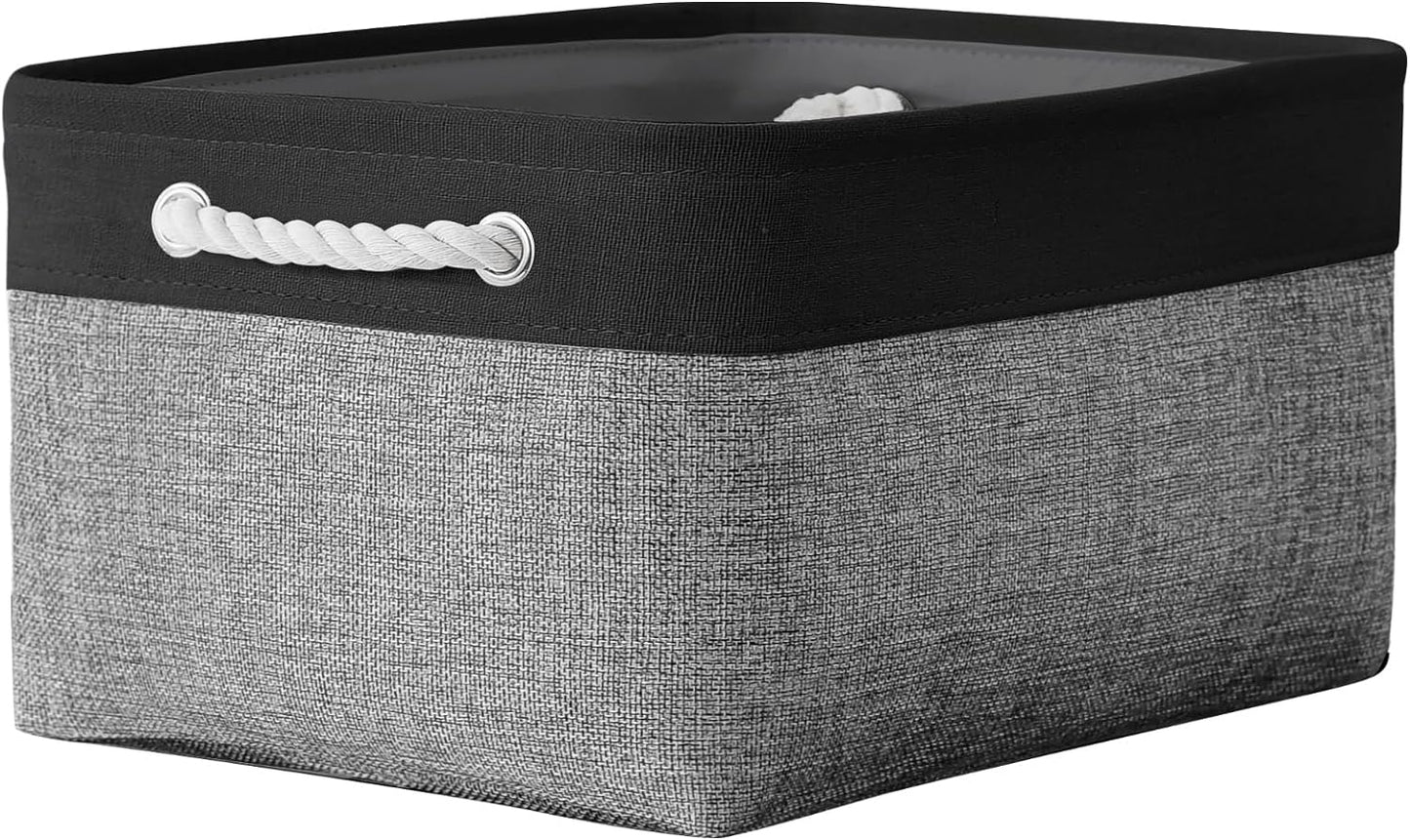 TheWarmHome Storage Basket for Organizing- 16x12x8 inch 1 Pack Fabric Storage Cubes, Bins for Organization for Shelves Organizer Gift Laundry Cloth Toy (Grey & Black)