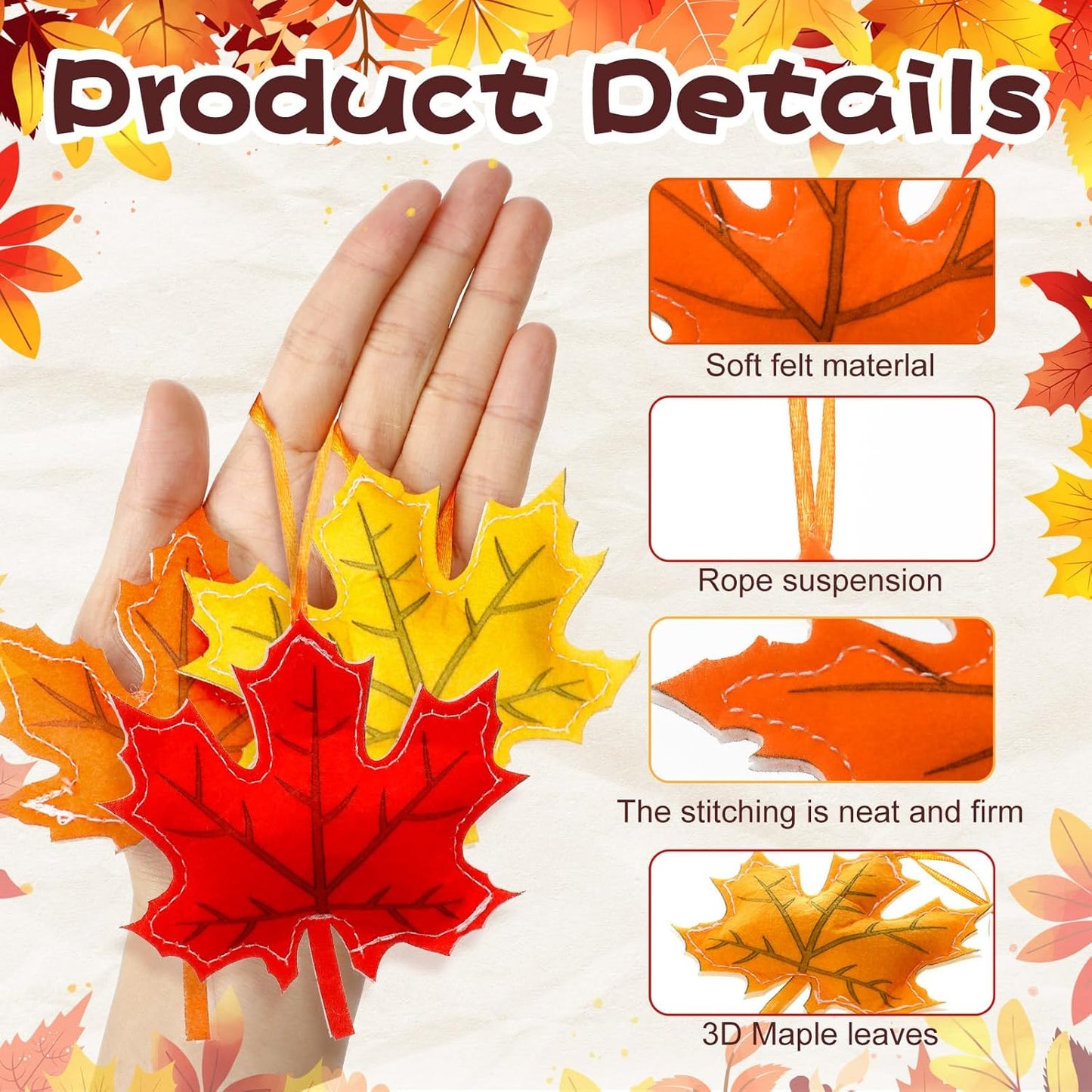 36 Pcs Fall Tree Decoration Thanksgiving Tree Ornaments 3D Felt Maple Leaf Ornaments Fall Hanging Decoration for Home Autumn Party