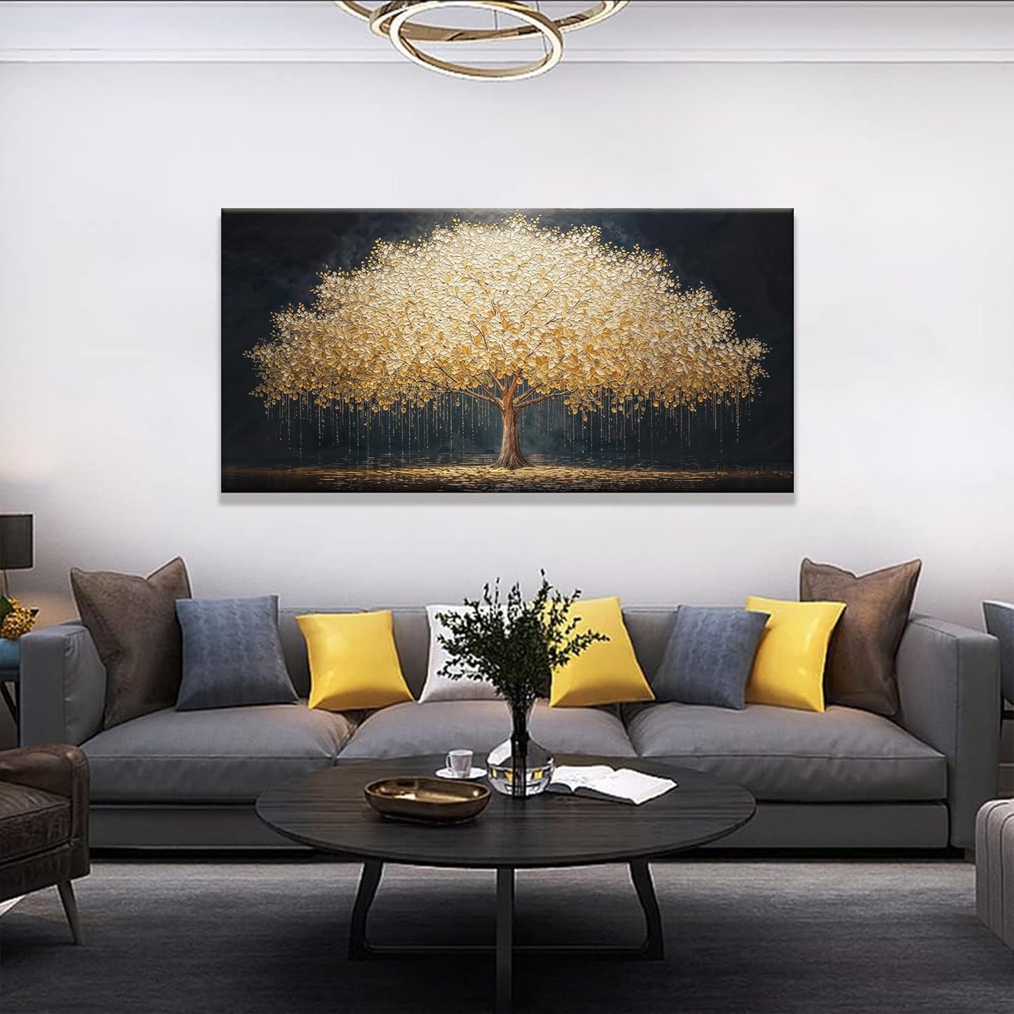 Wall Art Gold Tree Of Life Modern Wall Art Artwork Canvas Art Wall Decor Painting Gold Tree Pictures Abstract Wall Decor For Living Room Bedroom Dining Room Home Office Artwork Ready To Hang 24"X 48"